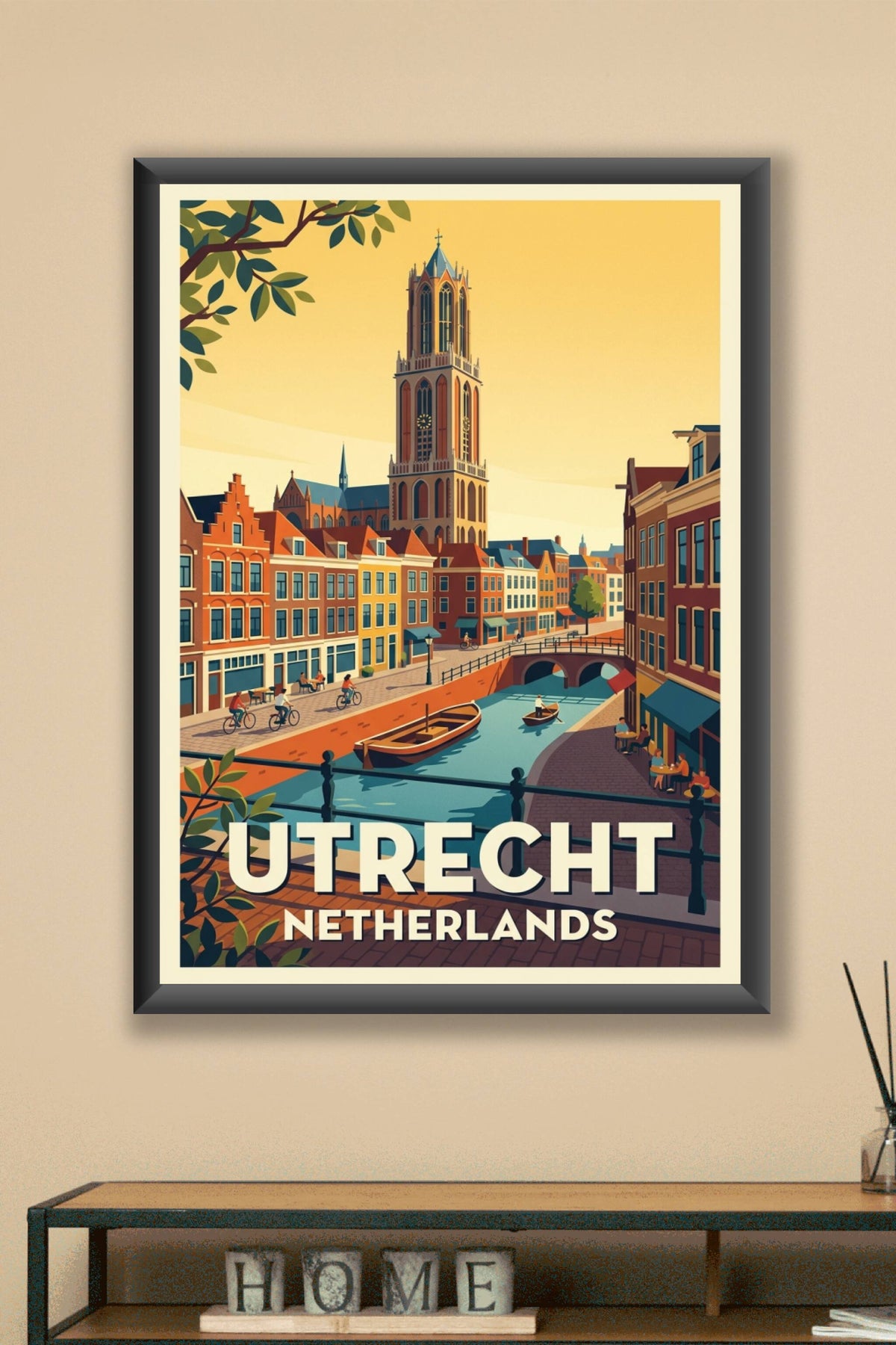 Poster d'Utrecht, la tour Dom et les canaux