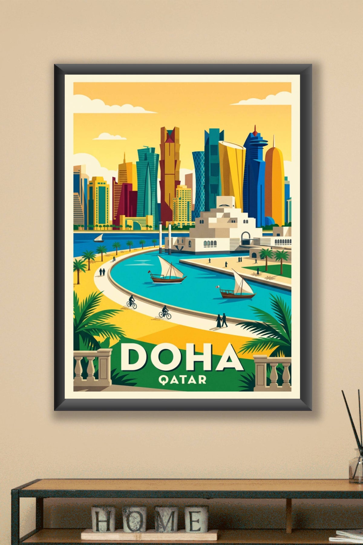 Poster du Qatar, Doha et gratte-ciel colorés