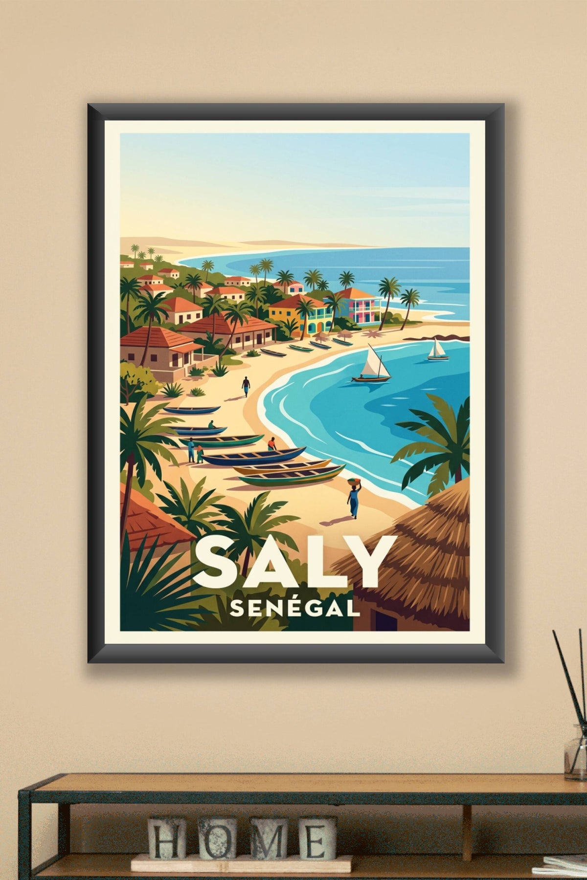 Affiche de Saly, pirogues sur la plage