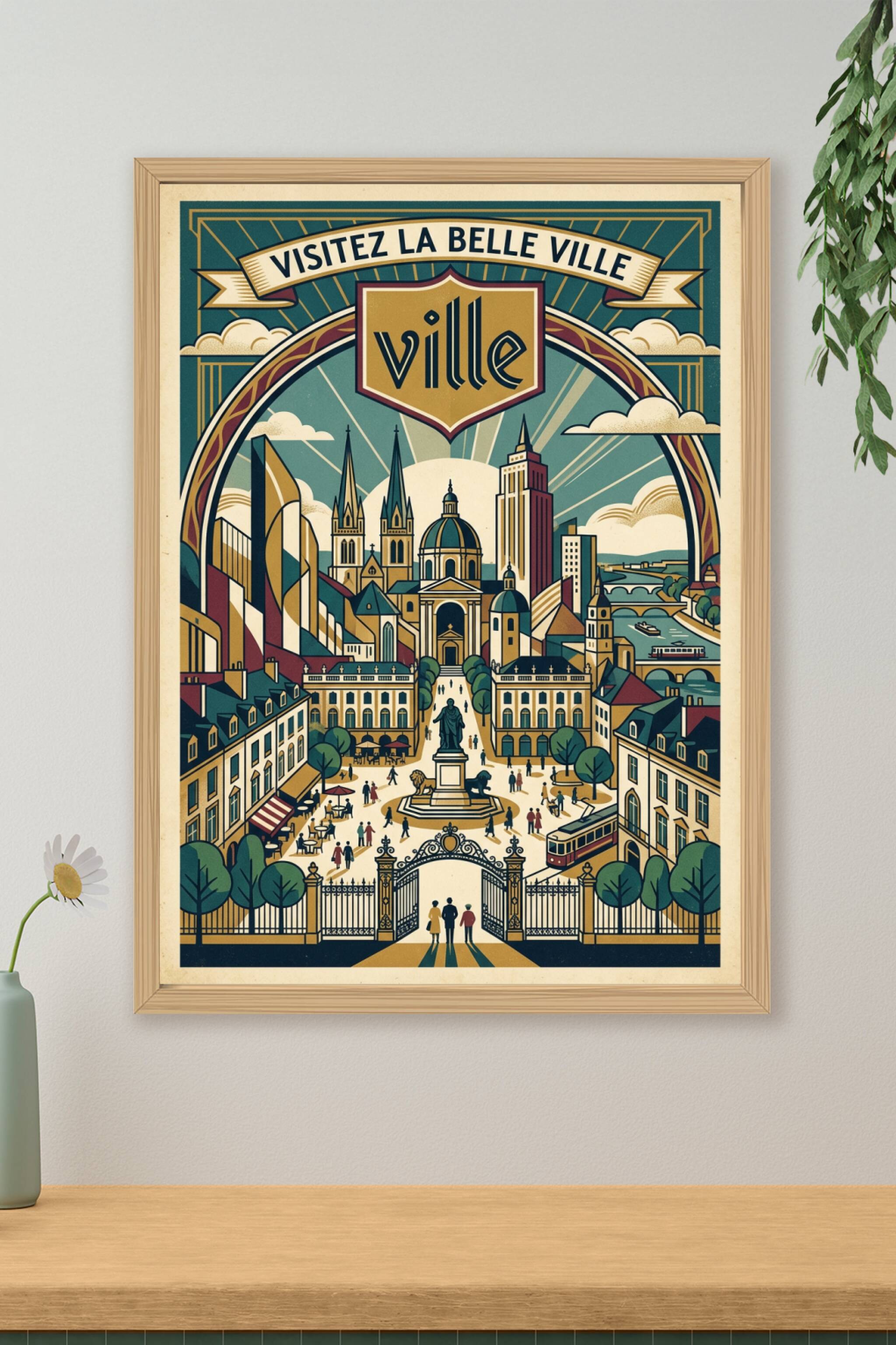 Affiche de ville vintage, décor urbain