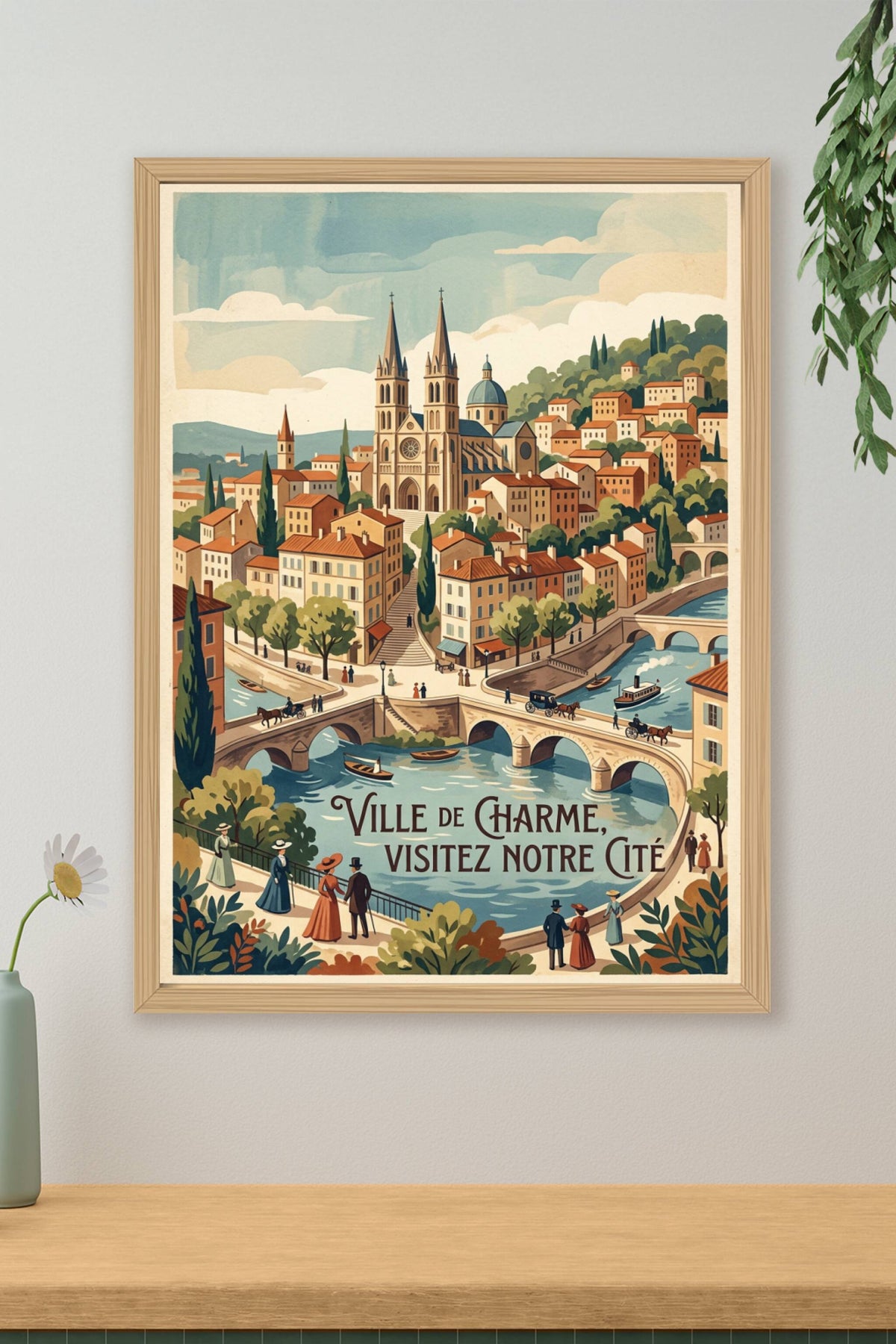 Affiche Ville de Charme, poster ponts et cathédrale