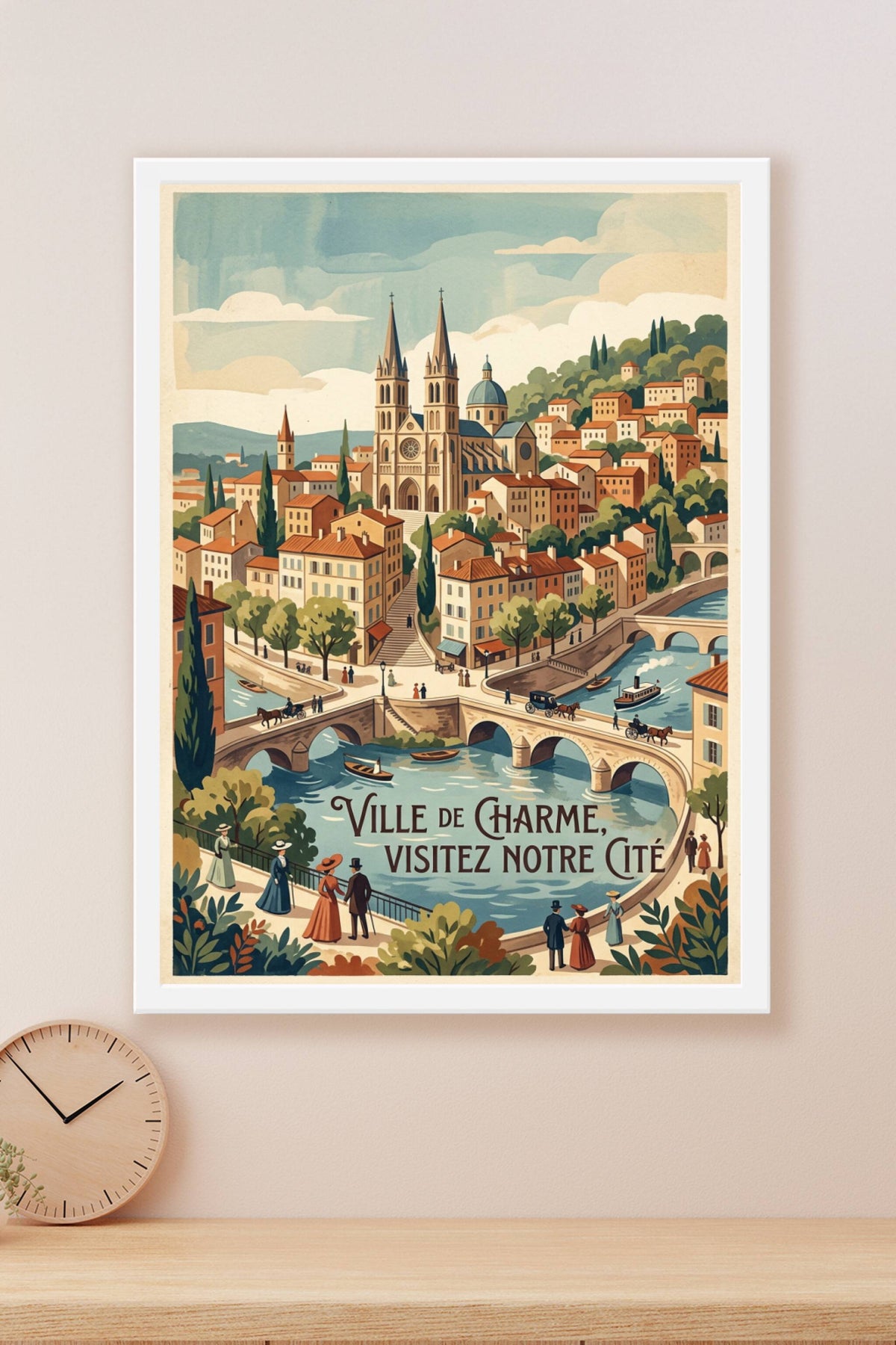 Affiche Ville de Charme, poster ponts et cathédrale