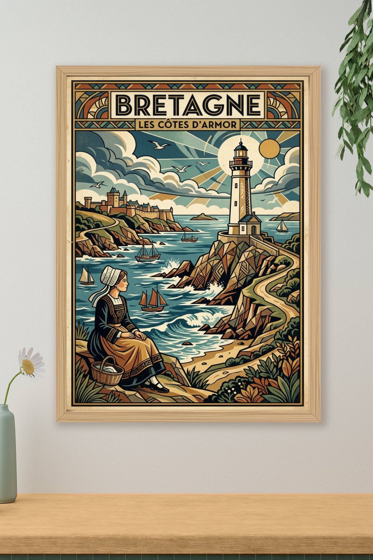 Affiche des Côtes d'Armor, phare et mer