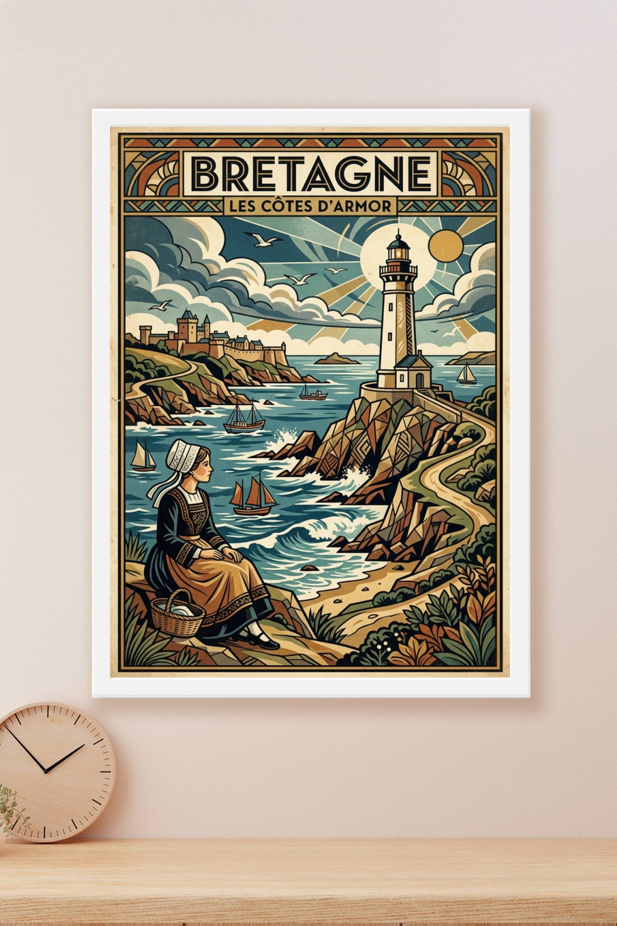 Affiche des Côtes d'Armor, phare et mer