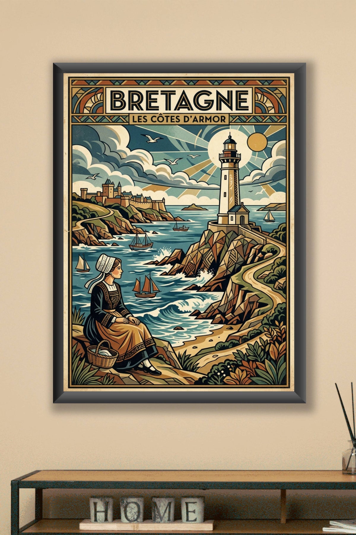 Affiche des Côtes d'Armor, phare et mer