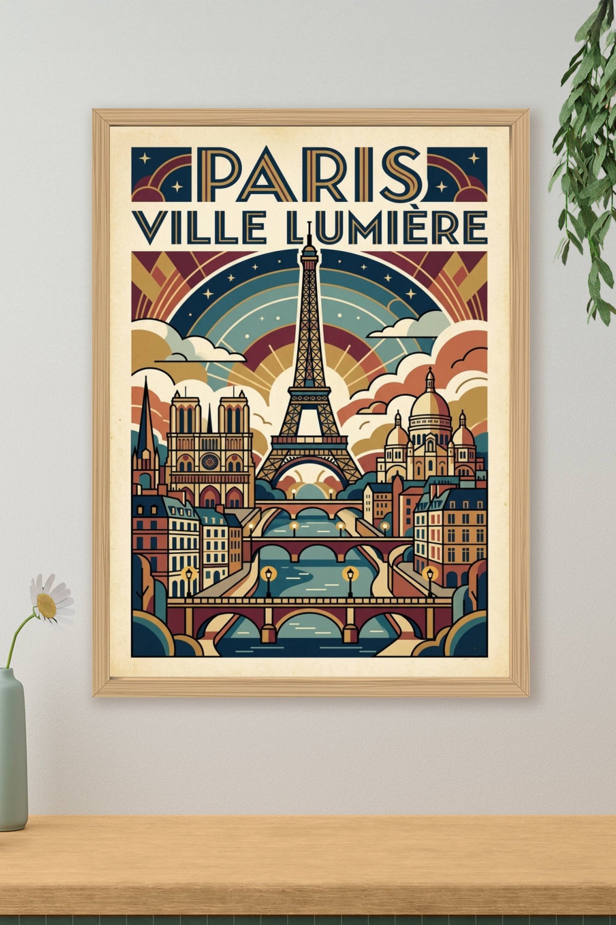 Affiche de Paris, Ville Lumière vintage