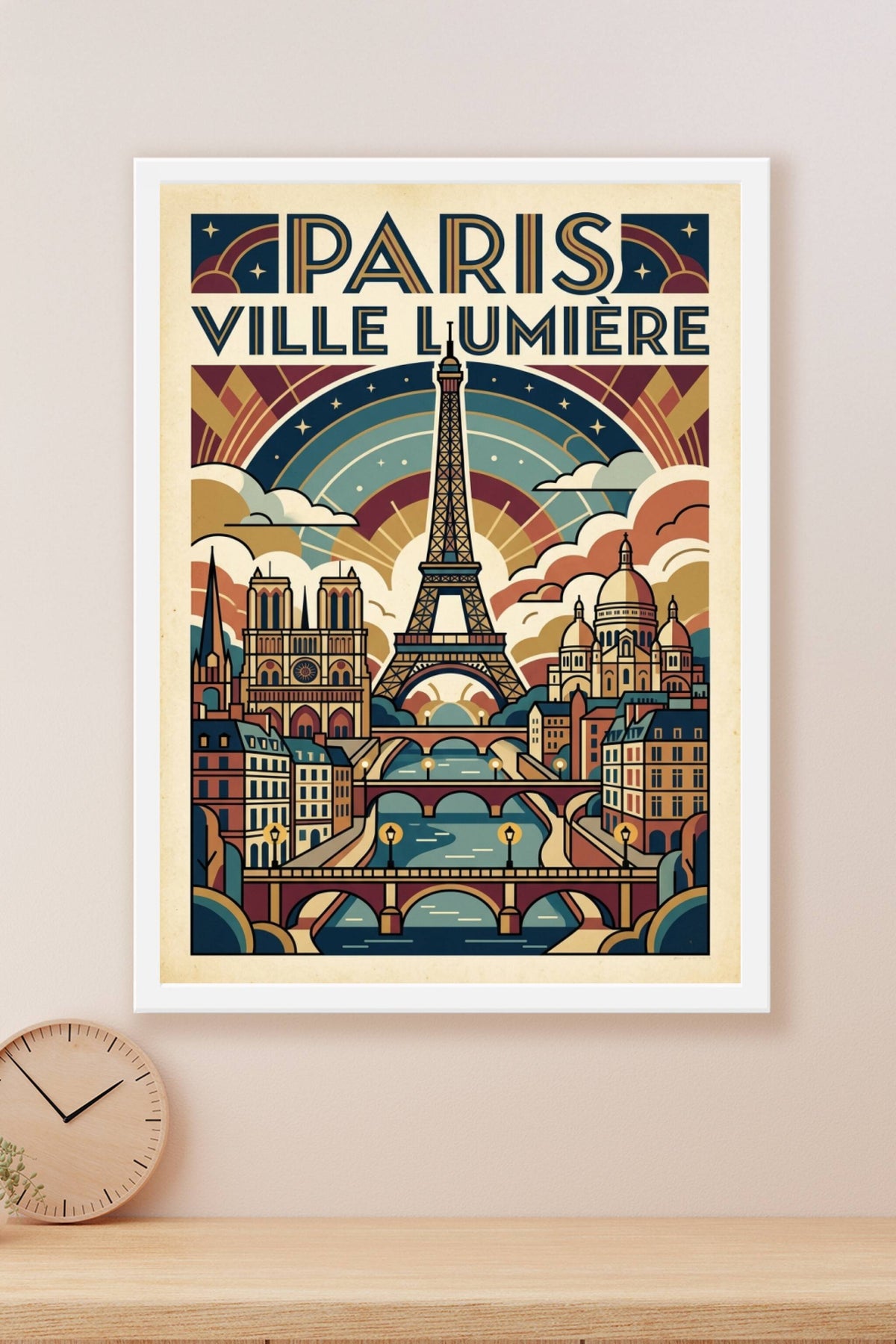 Affiche de Paris, Ville Lumière vintage