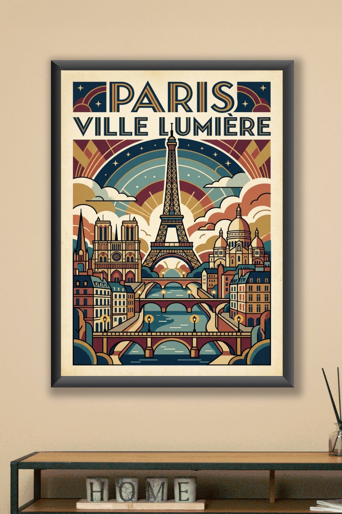 Affiche de Paris, Ville Lumière vintage