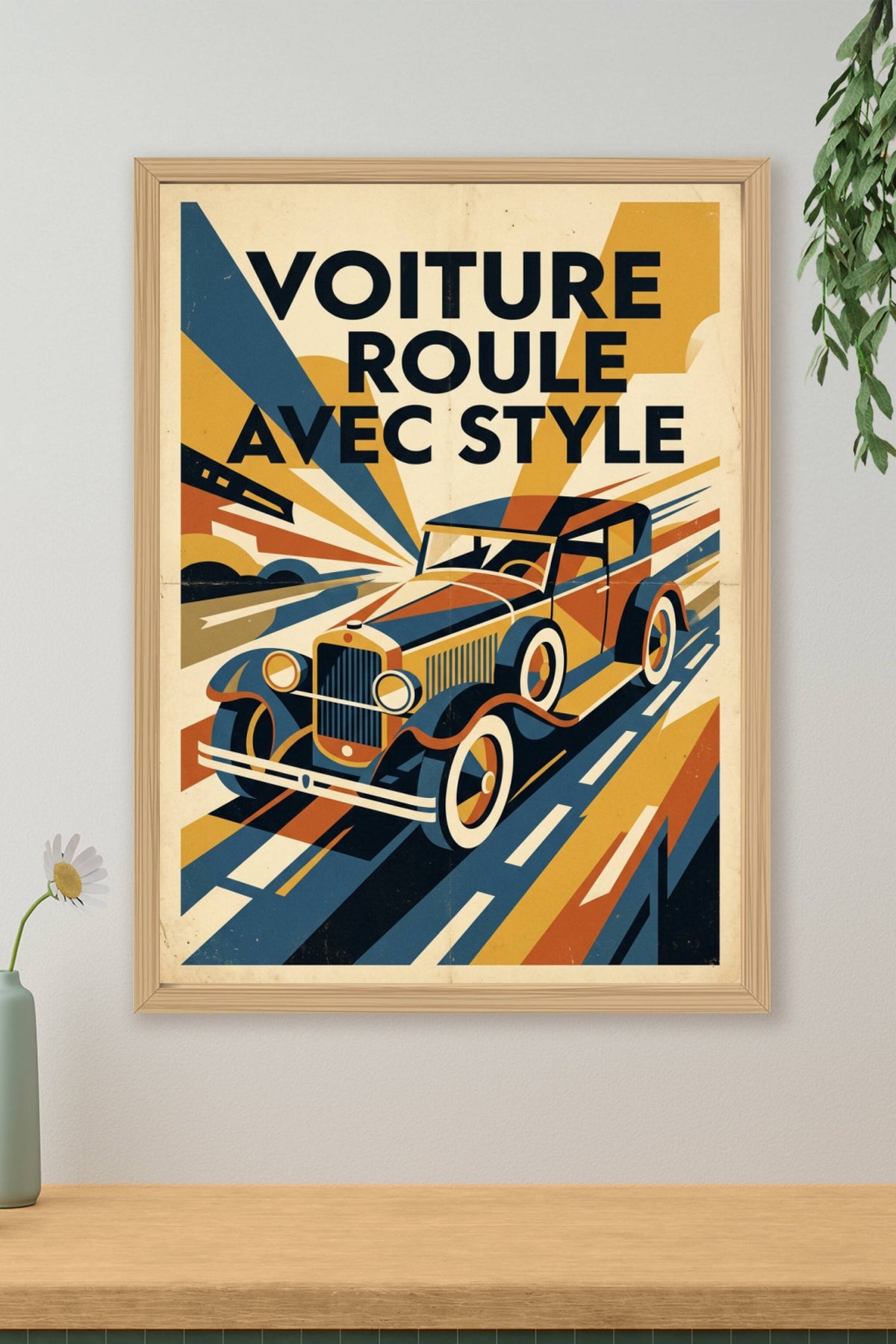 Affiche voiture vintage, style art déco