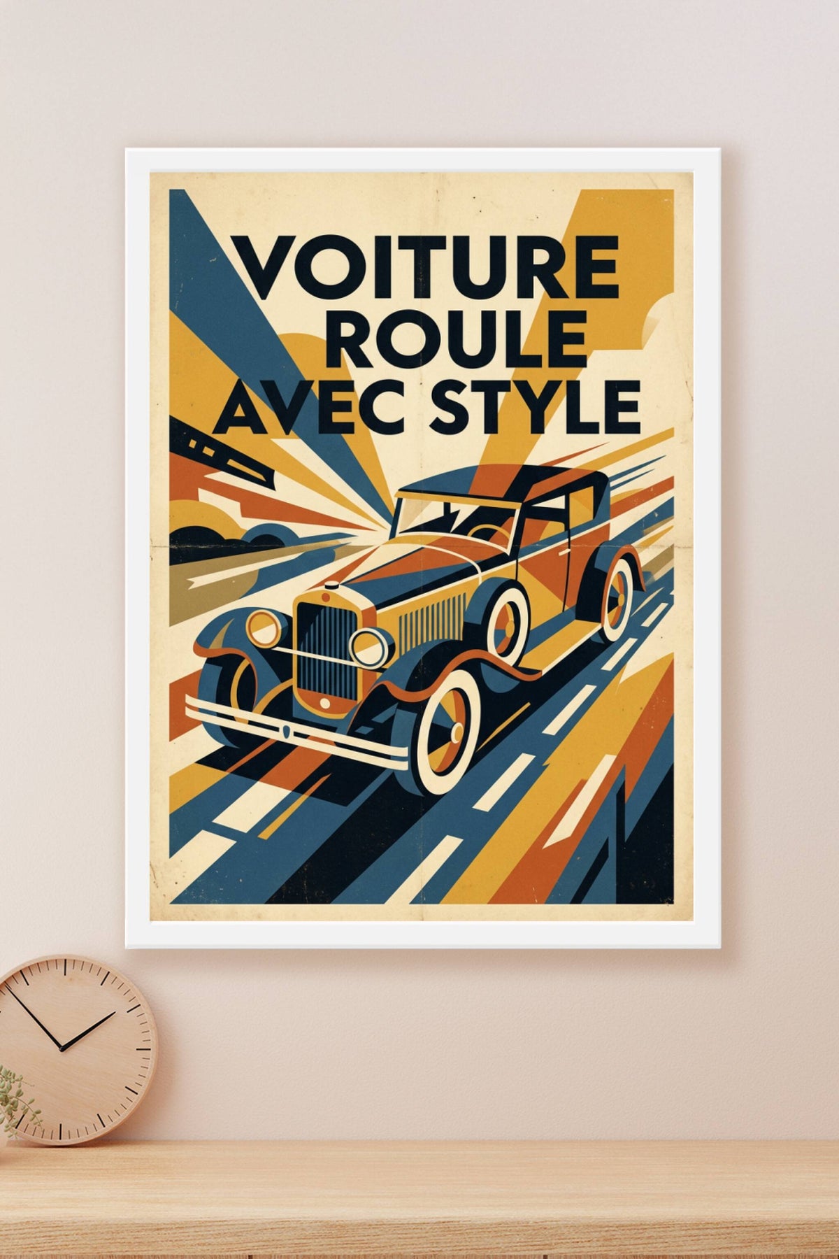 Affiche voiture vintage, style art déco