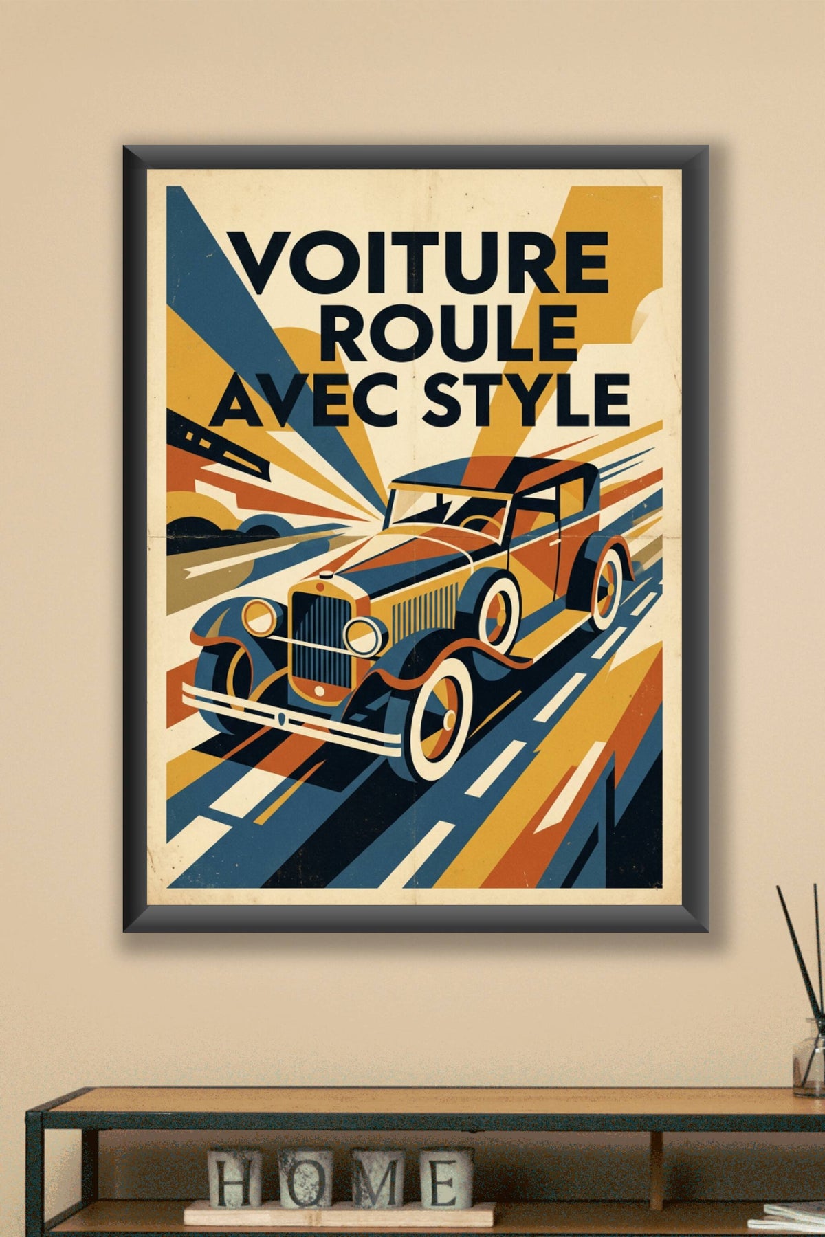 Affiche voiture vintage, style art déco