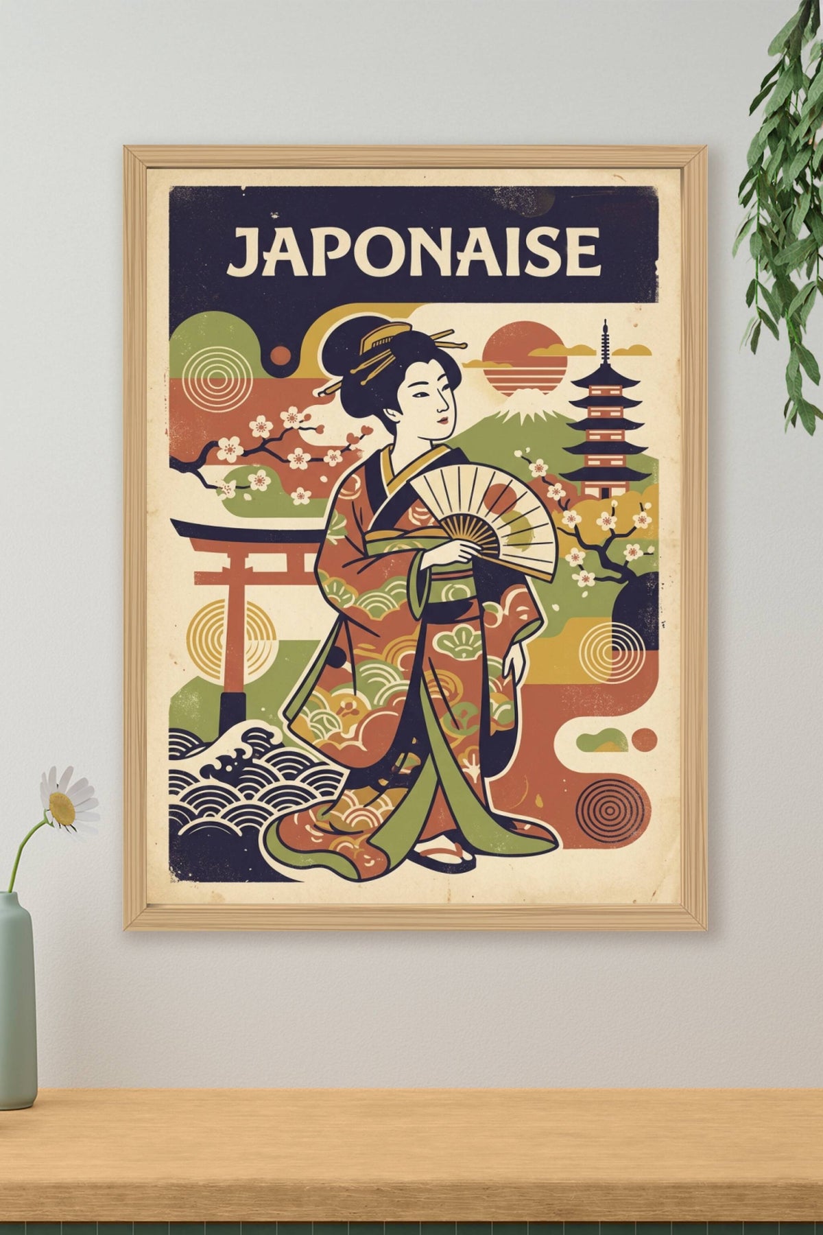 Affiche Japonaise vintage, style Geisha