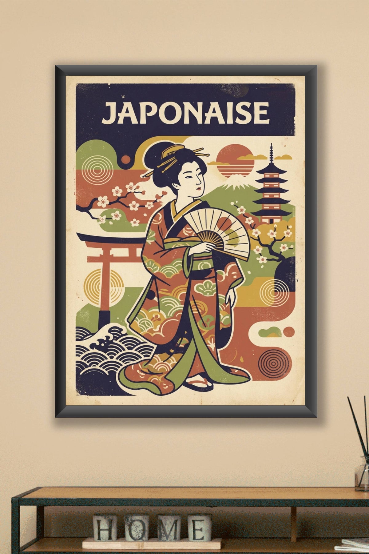 Affiche Japonaise vintage, style Geisha
