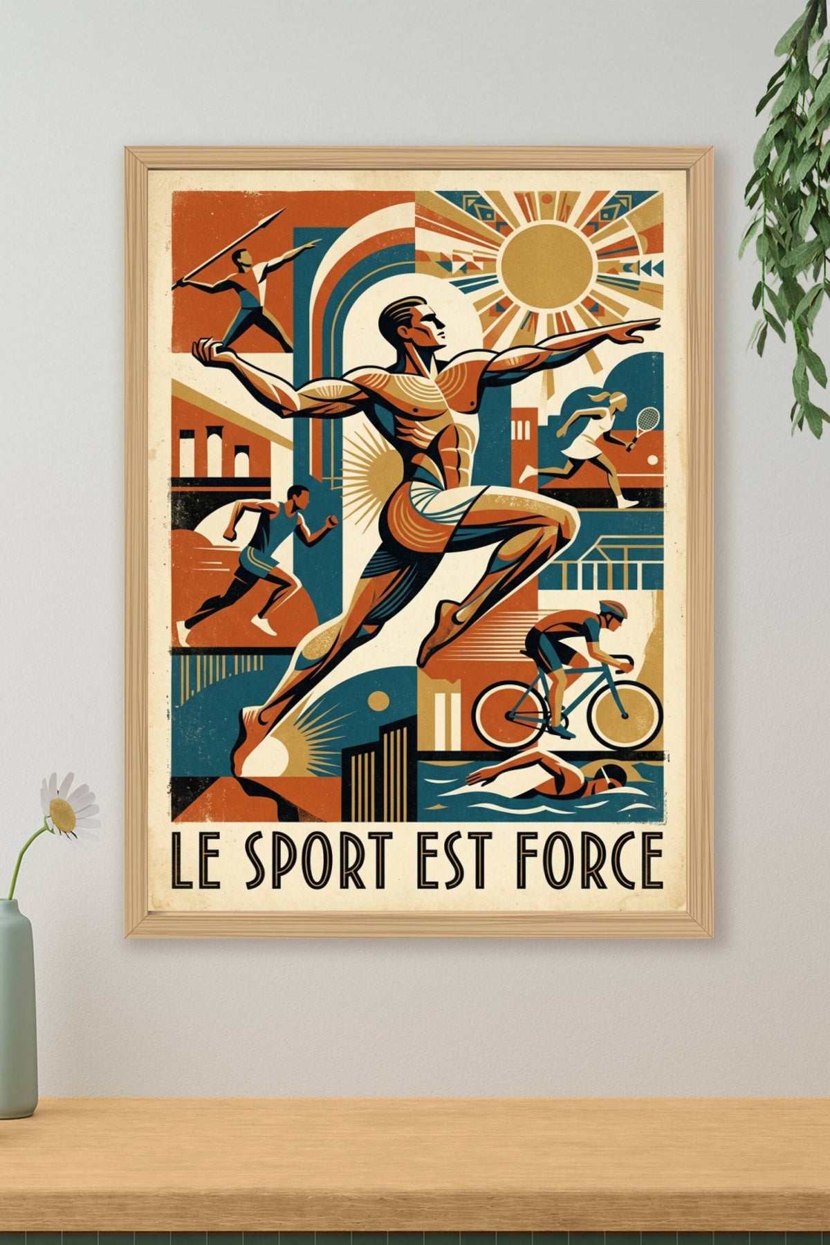 Affiche Le sport est force, style vintage