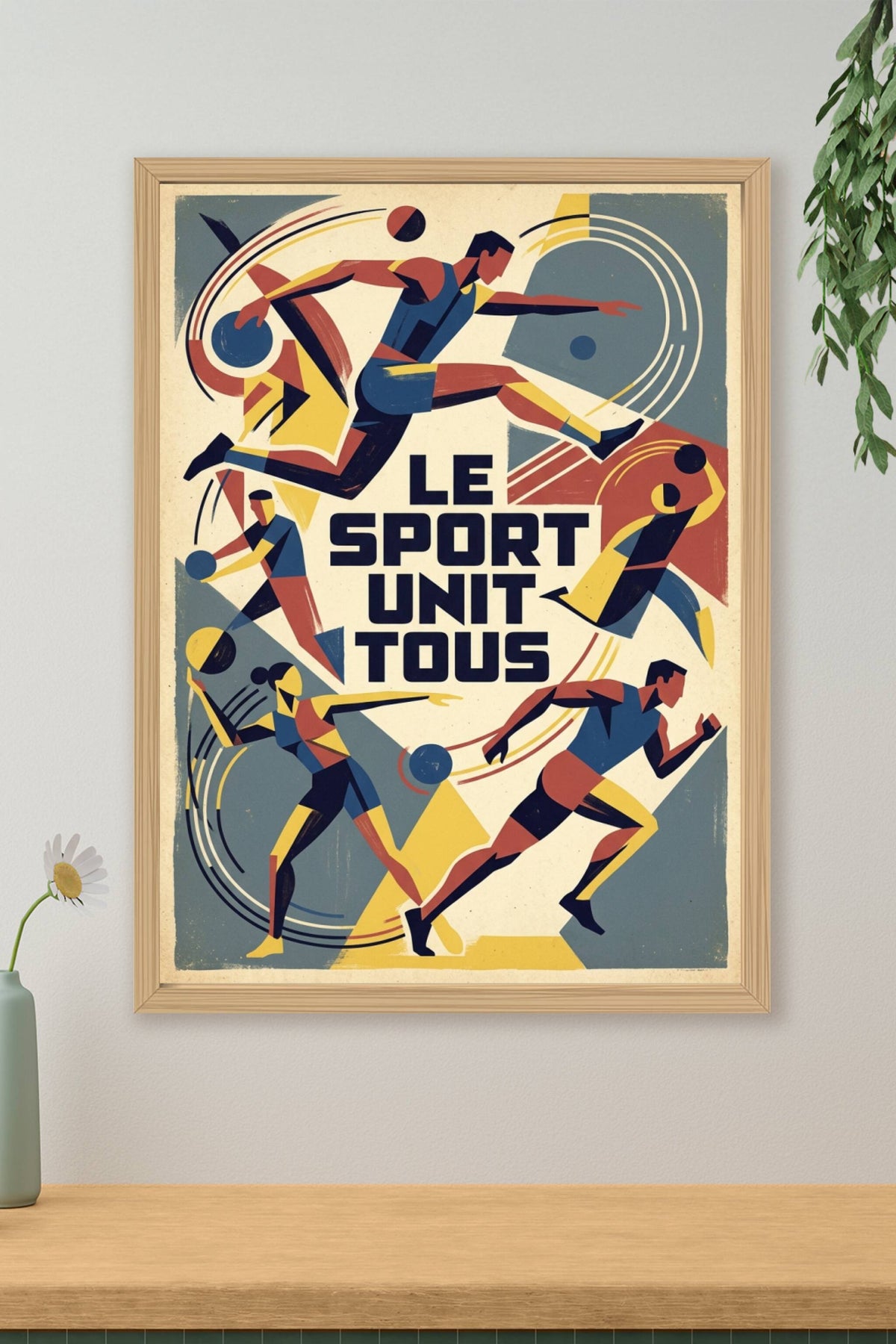 Affiche Le Sport Unit Tous, style géométrique