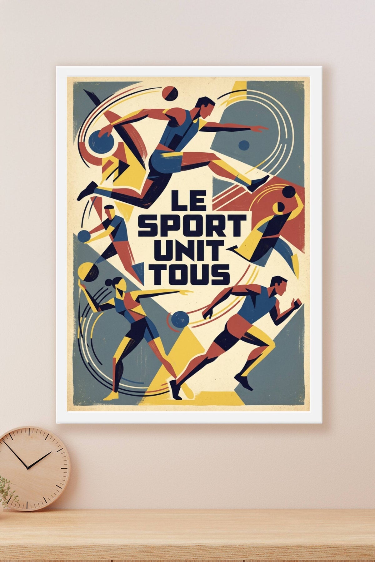 Affiche Le Sport Unit Tous, style géométrique