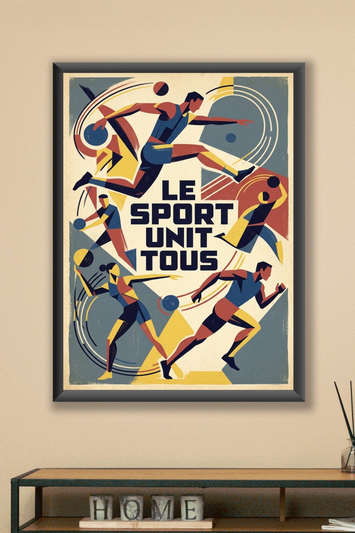 Affiche Le Sport Unit Tous, style géométrique