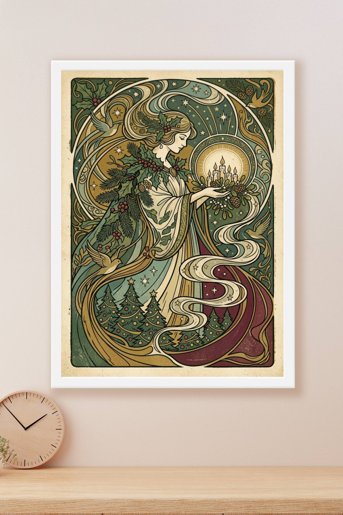 Affiche Noël vintage, poster style Mucha