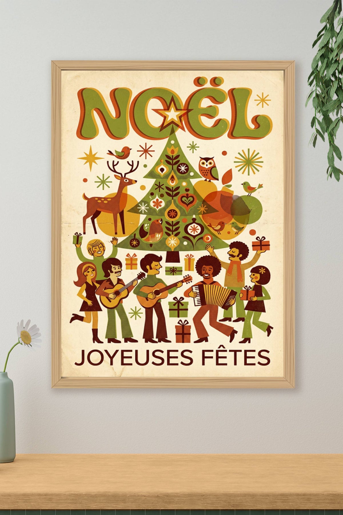Affiche de Noël vintage, poster déco rétro