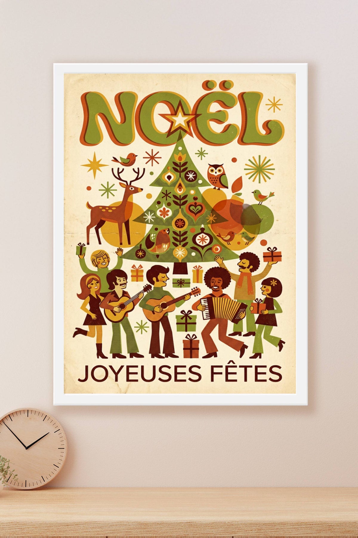 Affiche de Noël vintage, poster déco rétro