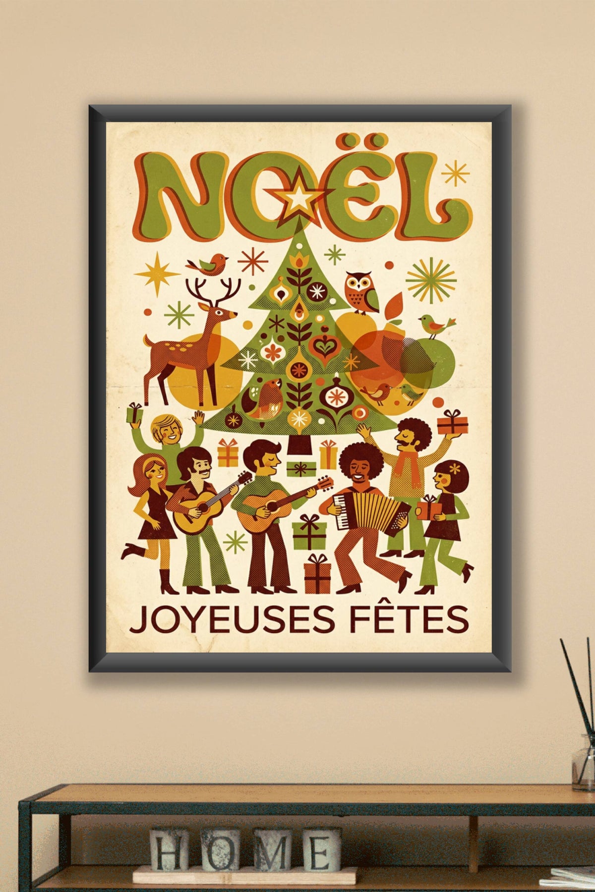 Affiche de Noël vintage, poster déco rétro