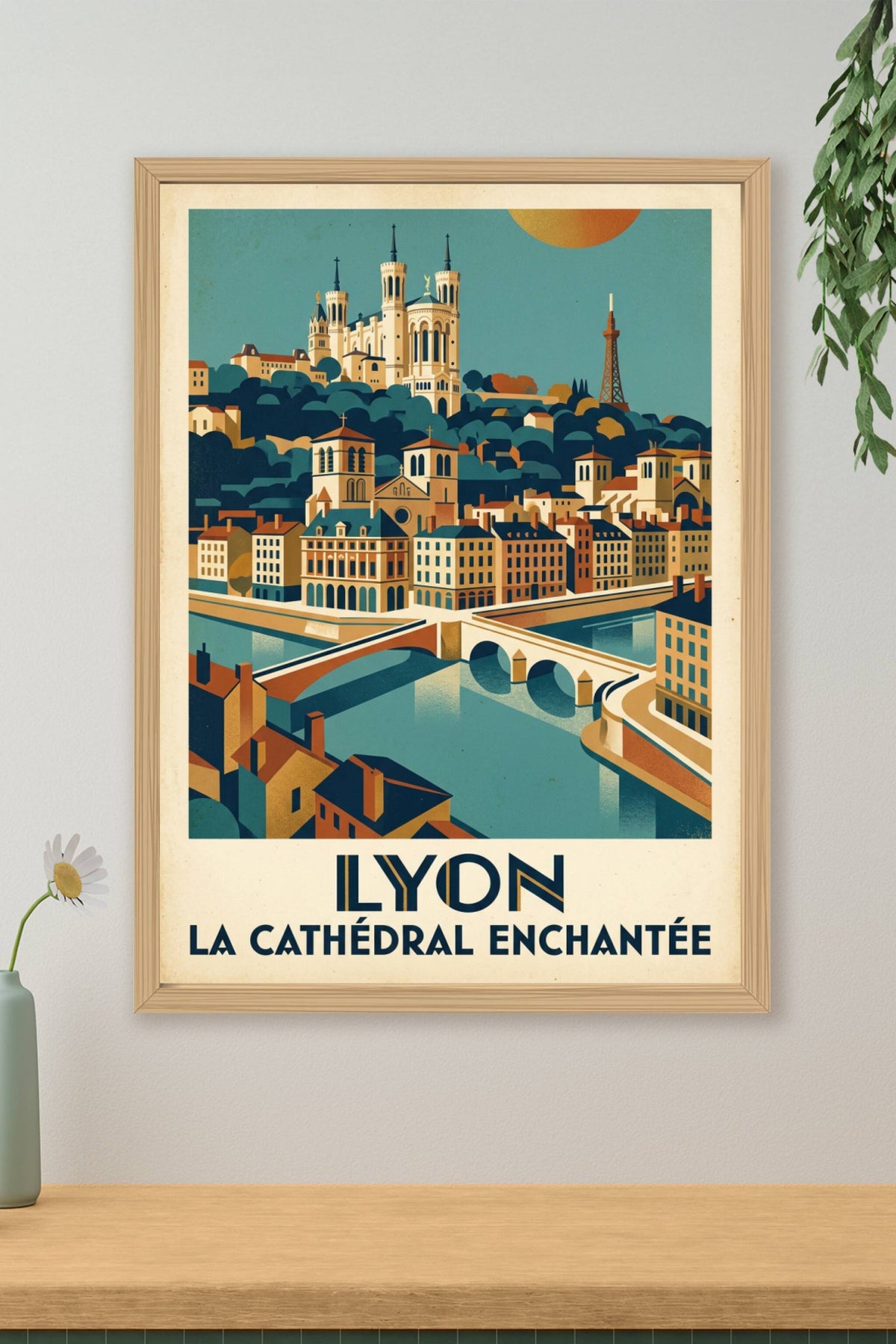 Affiche Lyon vintage, poster la cathédrale