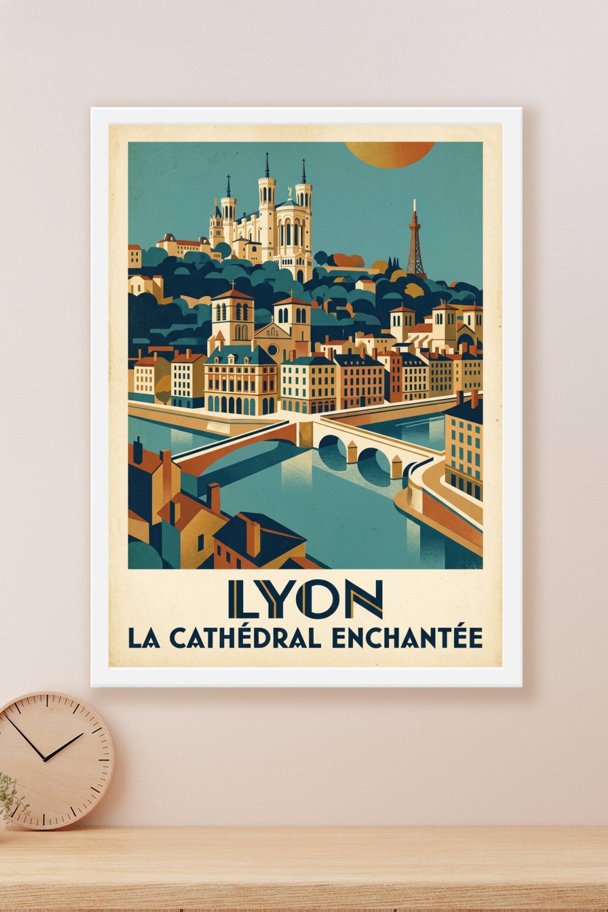 Affiche Lyon vintage, poster la cathédrale