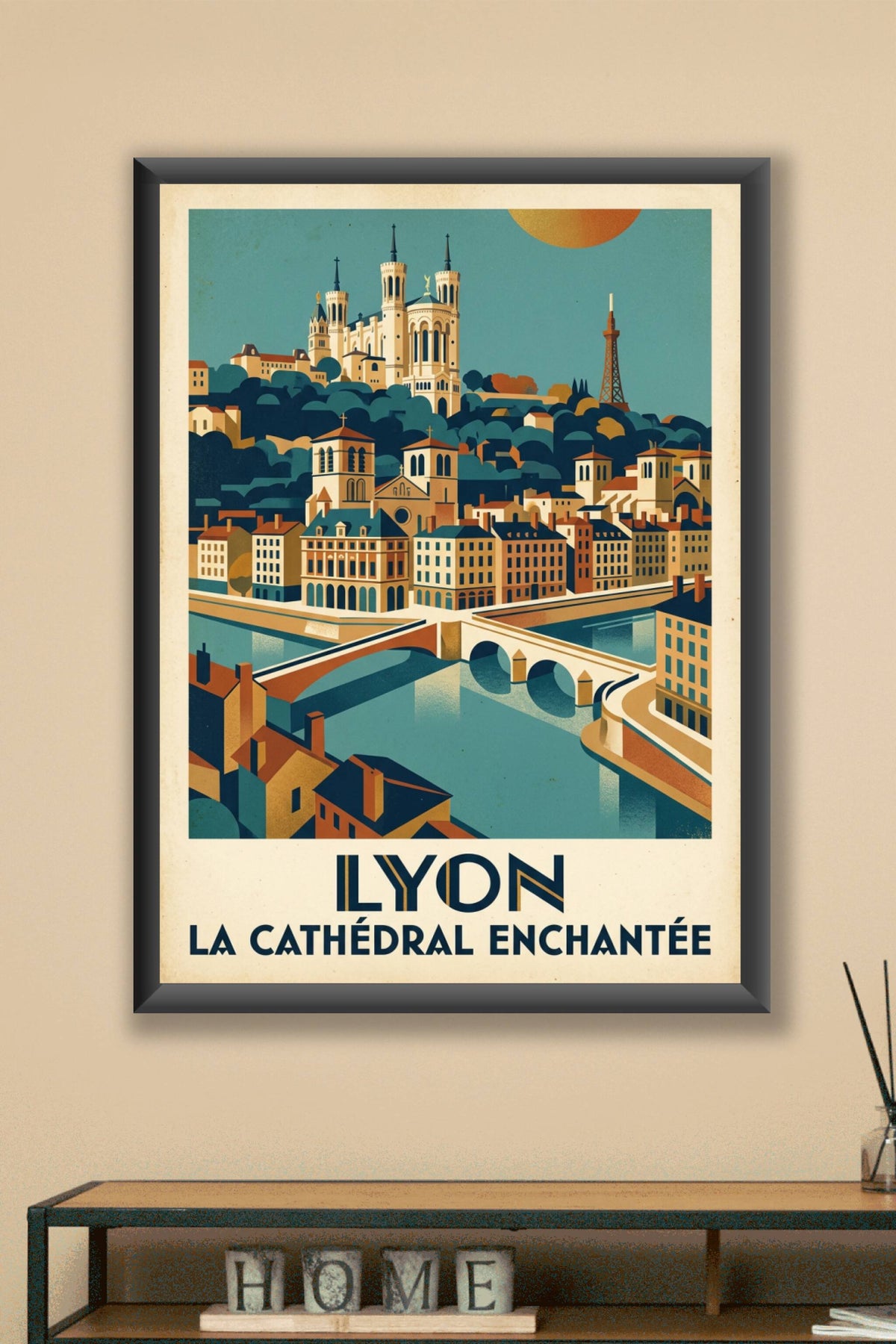 Affiche Lyon vintage, poster la cathédrale
