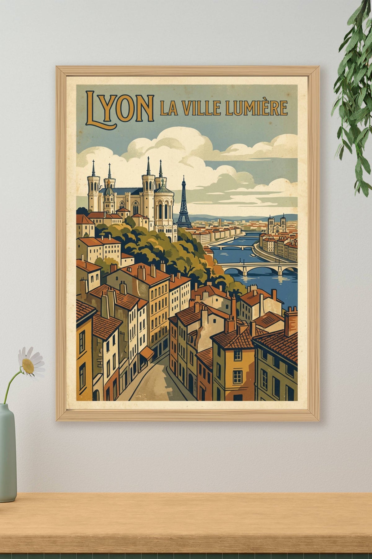 Affiche de Lyon vintage, poster Ville Lumière