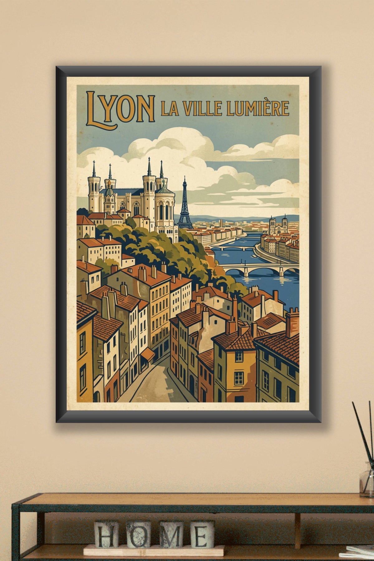 Affiche de Lyon vintage, poster Ville Lumière
