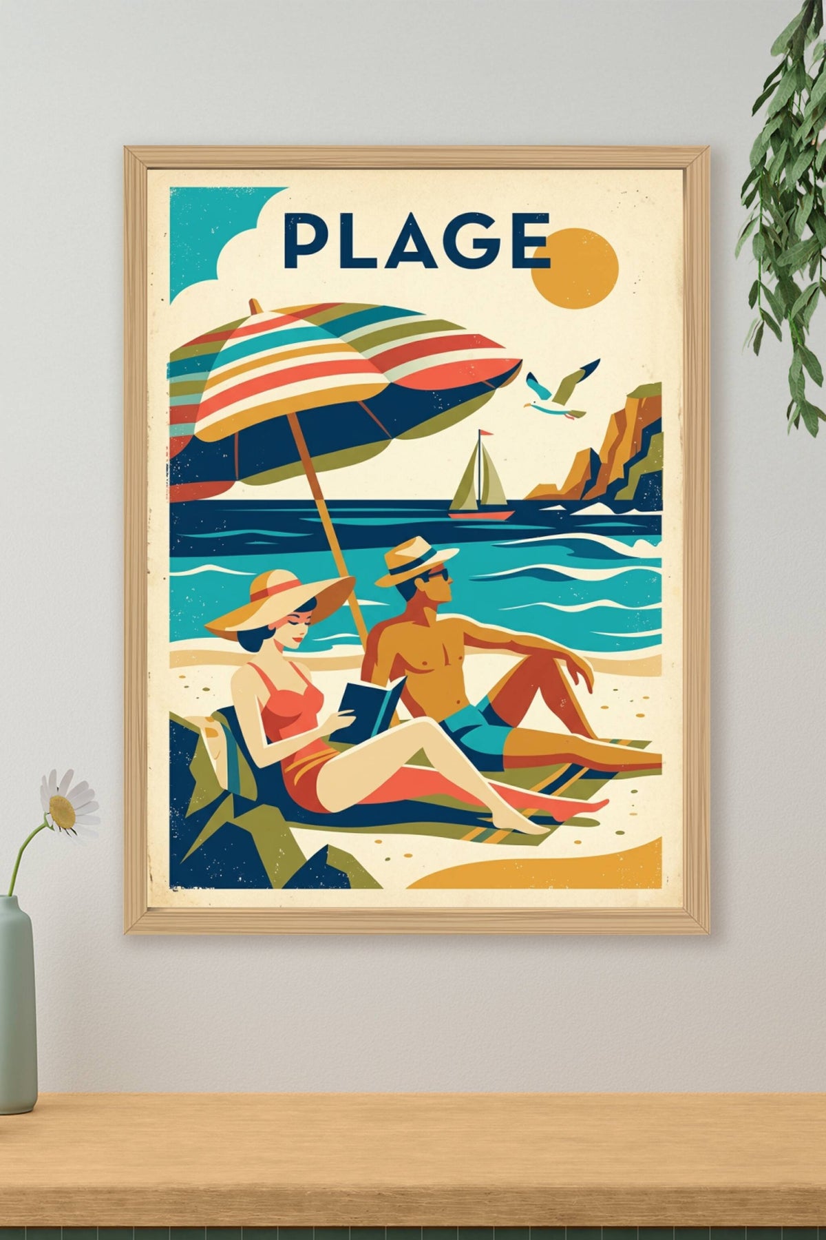 Affiche de plage vintage, poster bord de mer