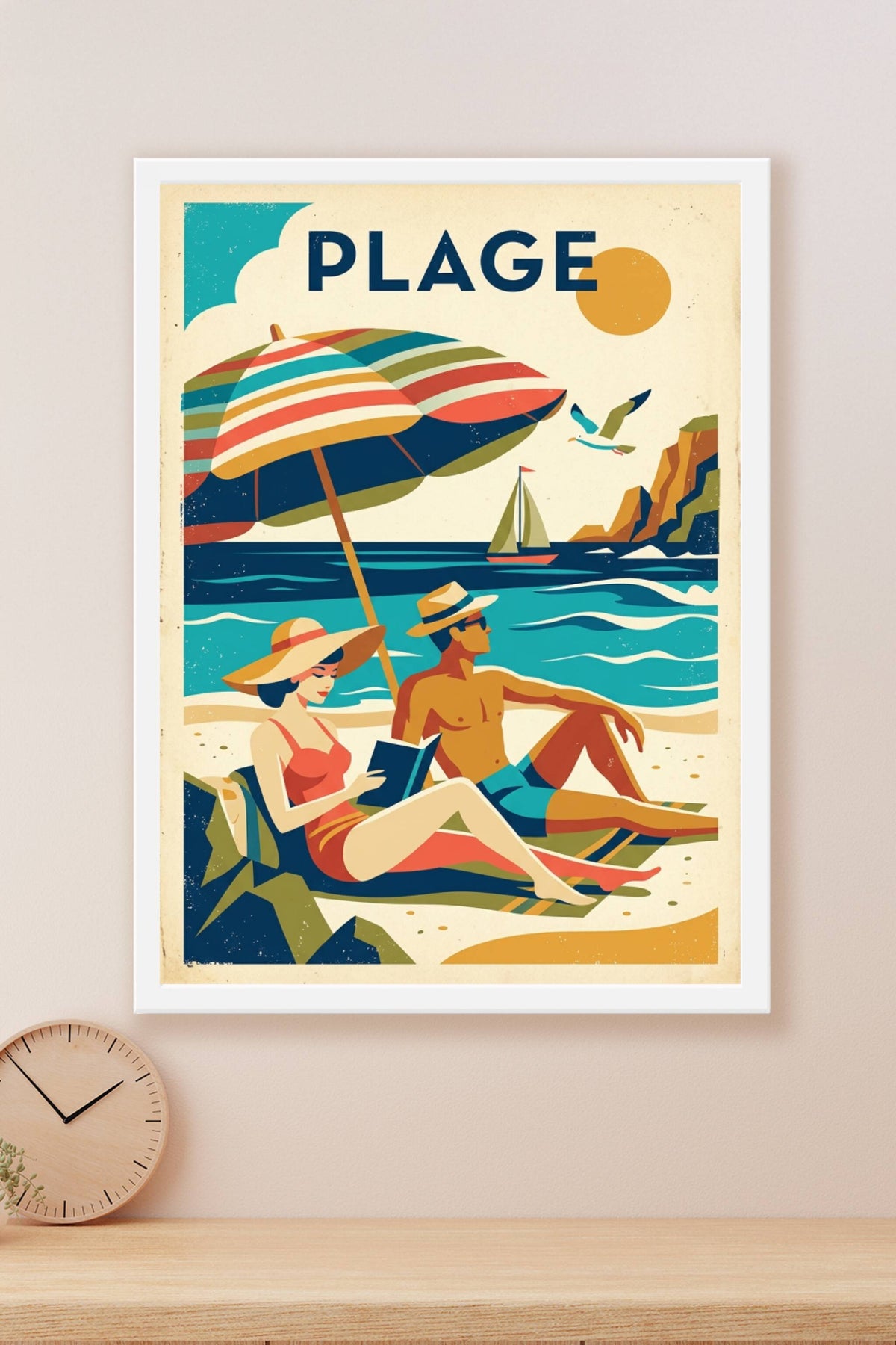 Affiche de plage vintage, poster bord de mer
