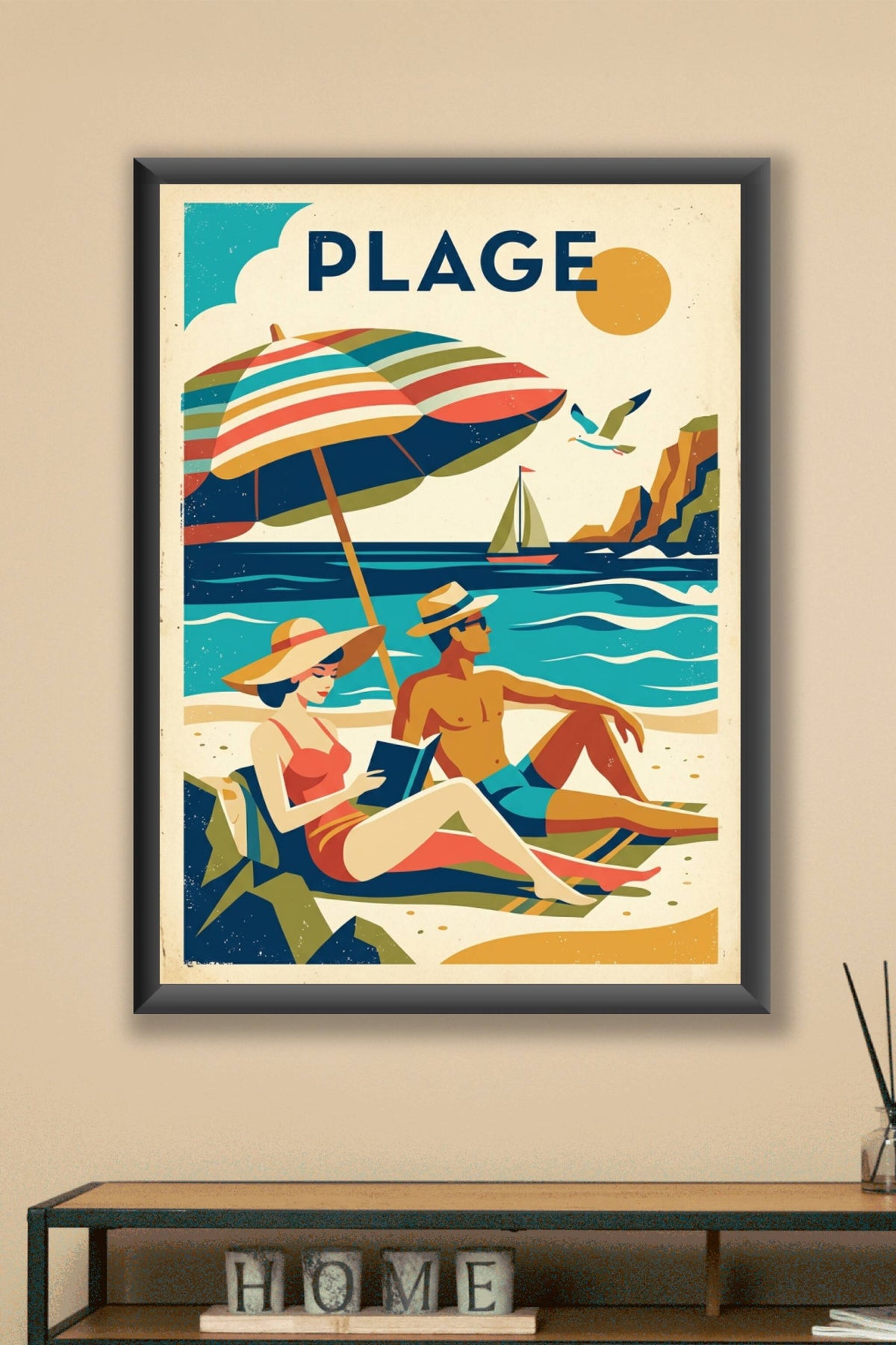 Affiche de plage vintage, poster bord de mer