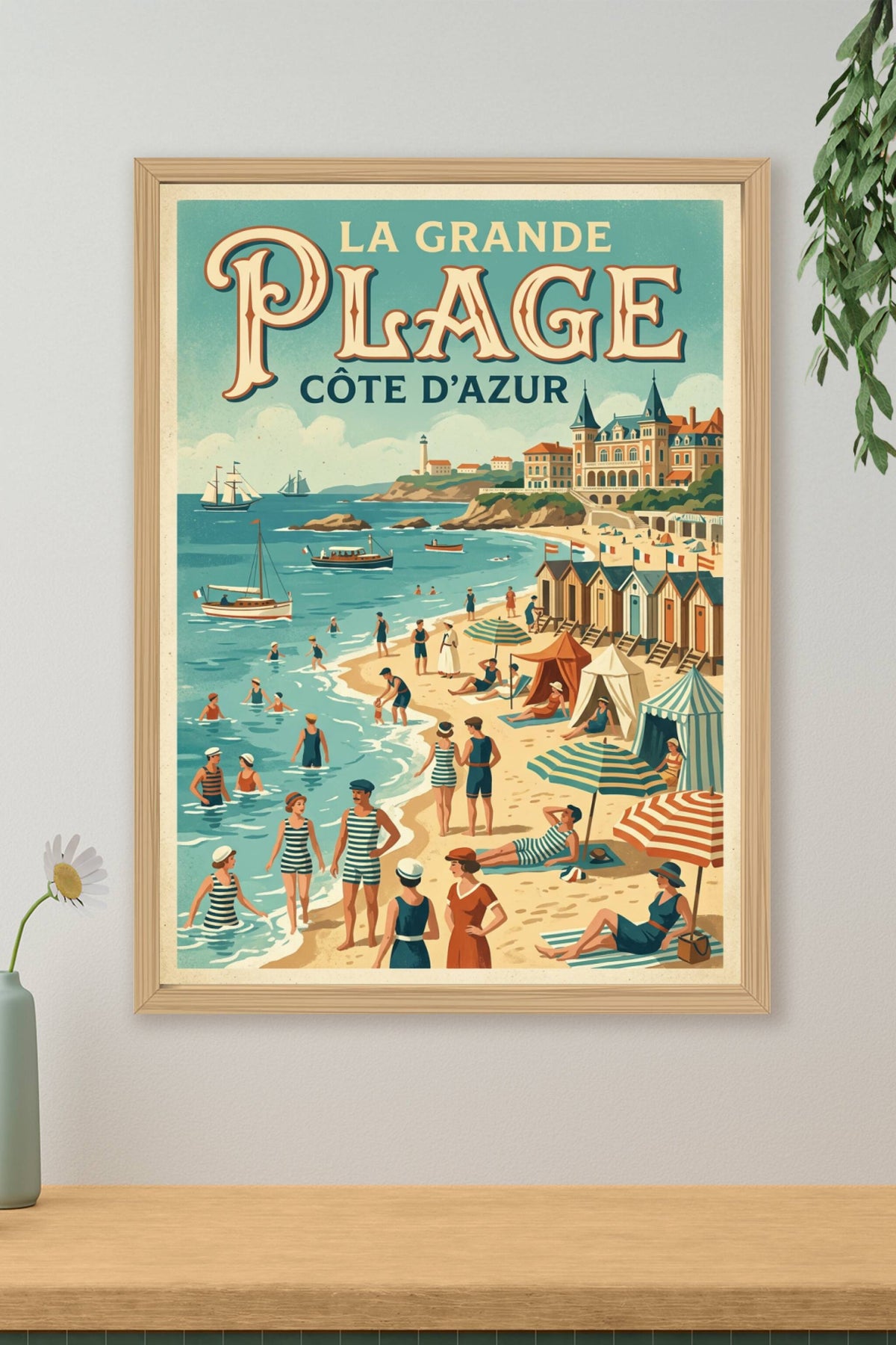 Affiche de la Grande Plage, Côte d'Azur vintage