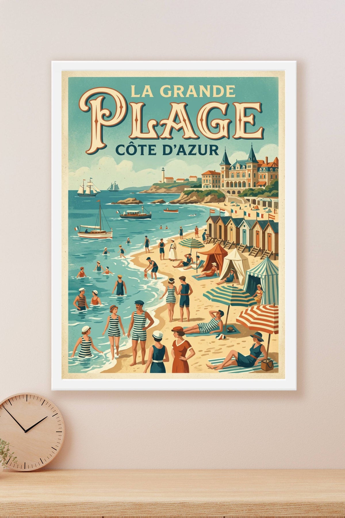 Affiche de la Grande Plage, Côte d'Azur vintage