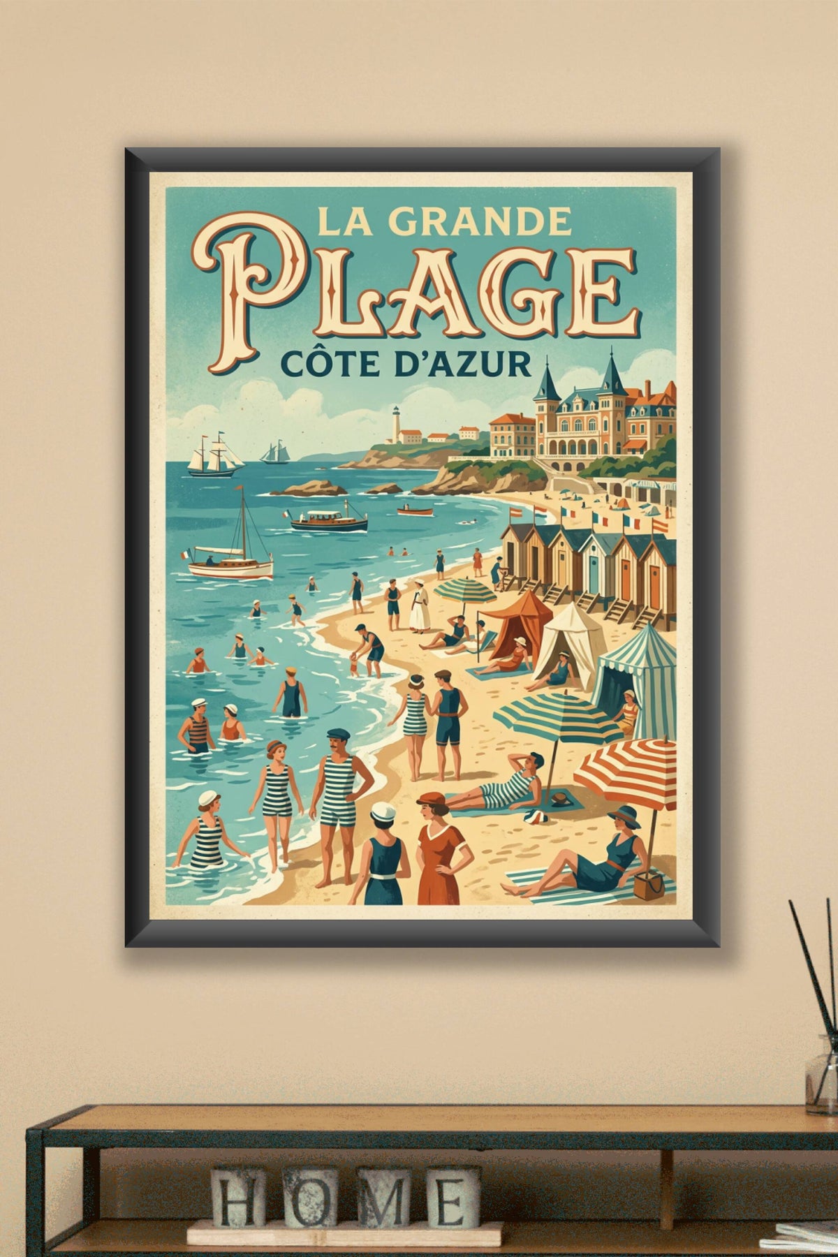 Affiche de la Grande Plage, Côte d'Azur vintage