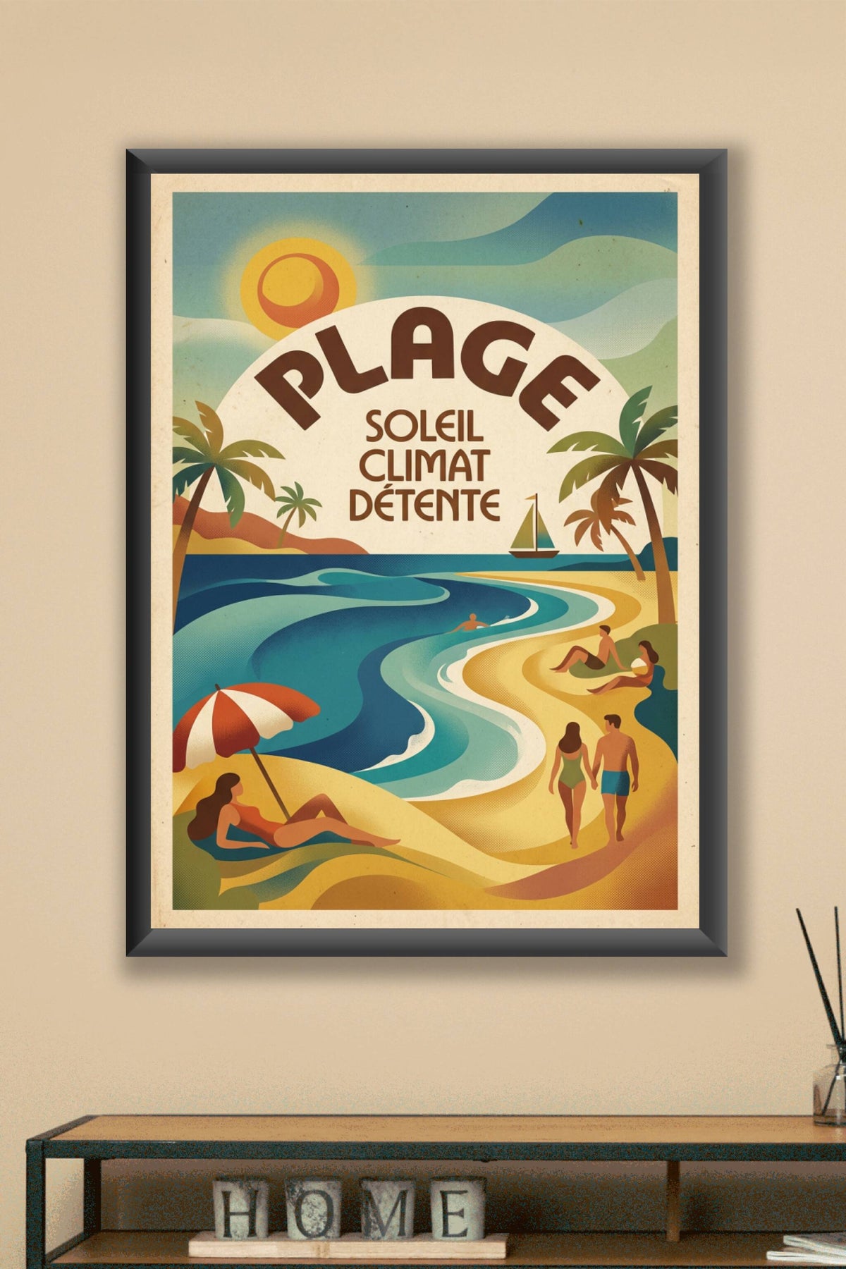 Poster Plage vintage, déco bord de mer