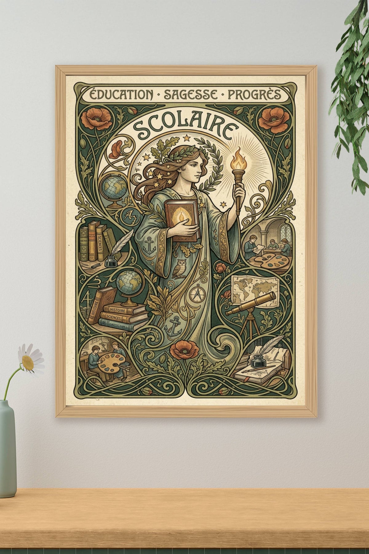 Affiche Scolaire vintage, poster Art Nouveau