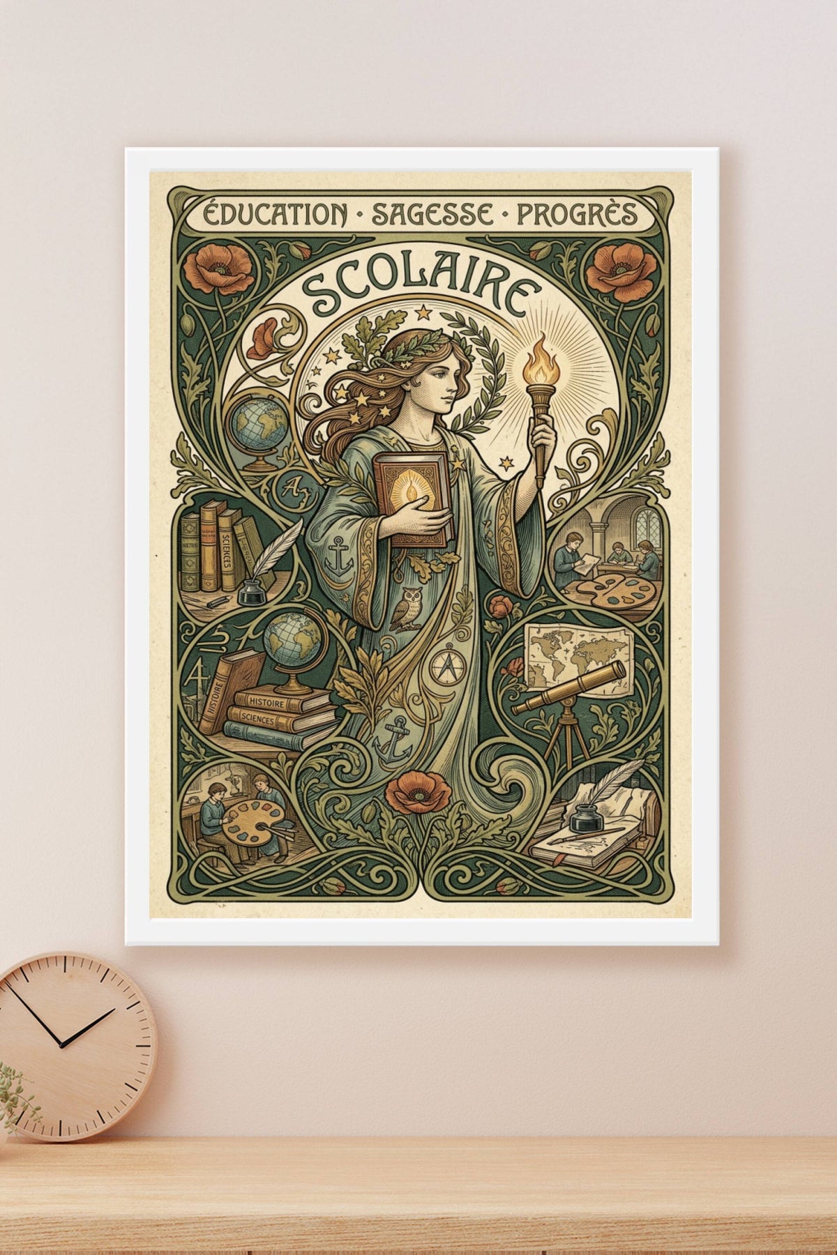 Affiche Scolaire vintage, poster Art Nouveau