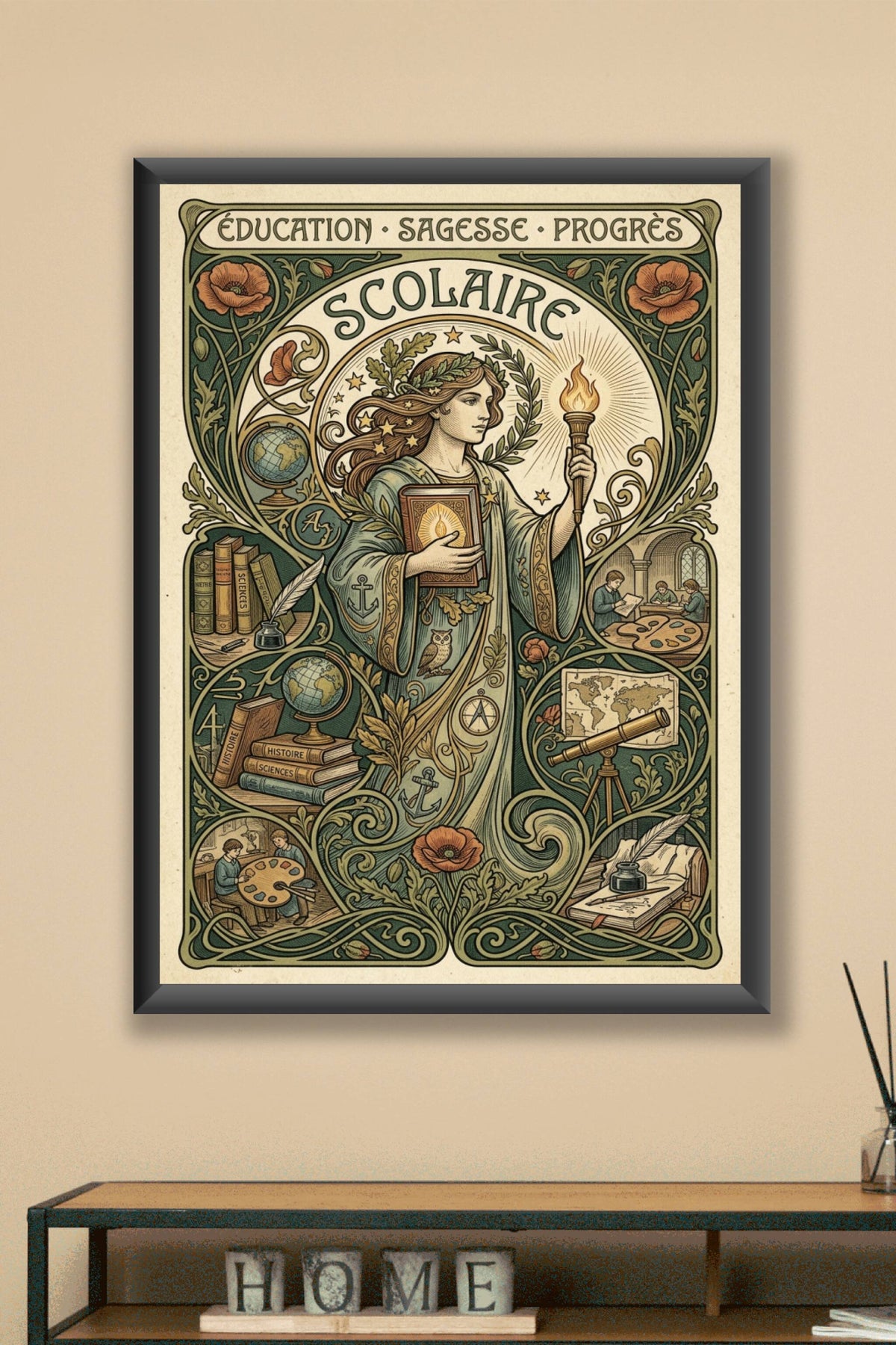 Affiche Scolaire vintage, poster Art Nouveau
