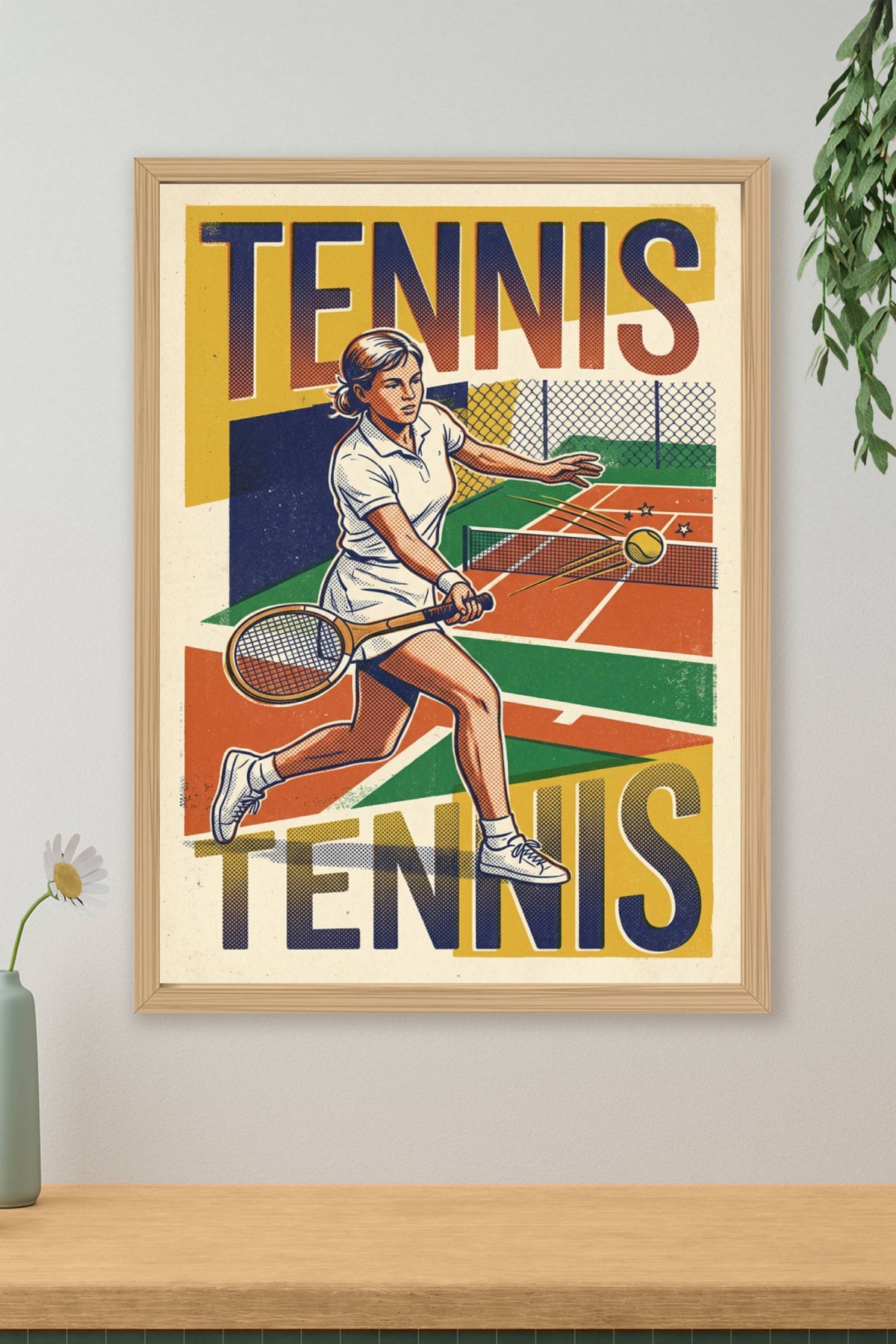 Affiche de tennis vintage, poster terre battue