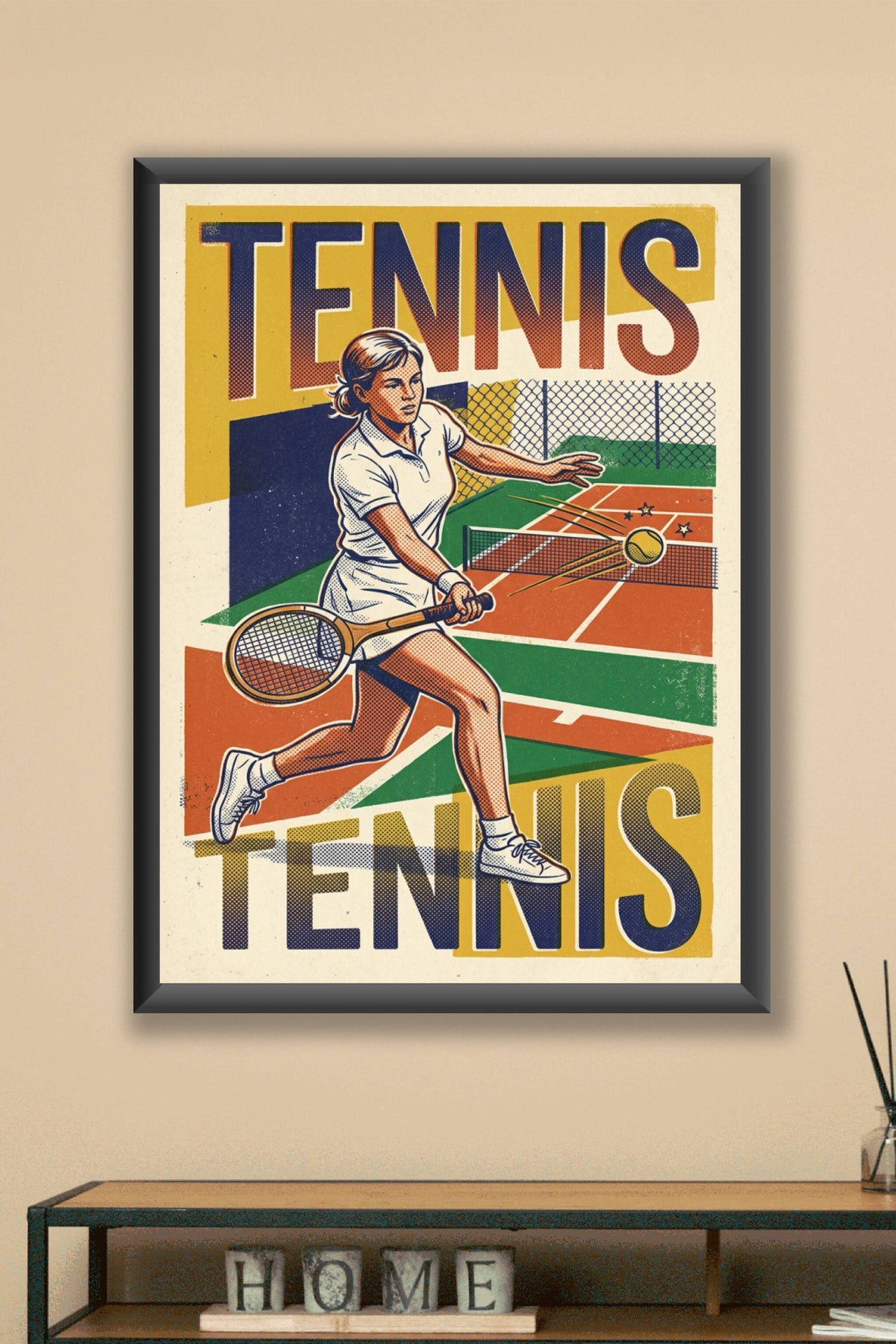 Affiche de tennis vintage, poster terre battue