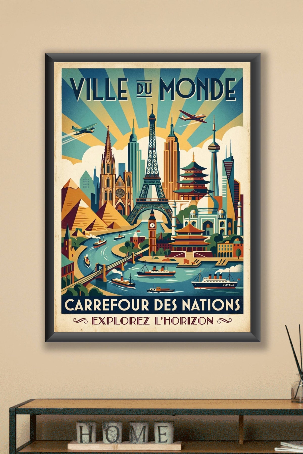 Affiche Ville du Monde, poster monuments vintage