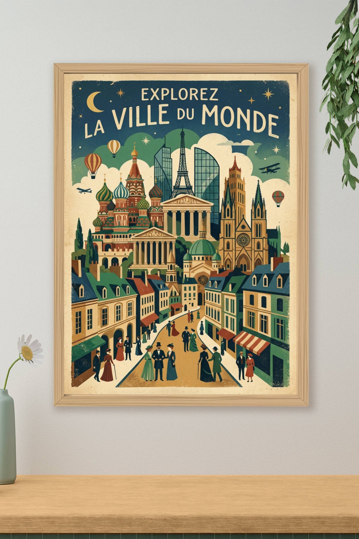 Affiche de la Ville du Monde, monuments vintage