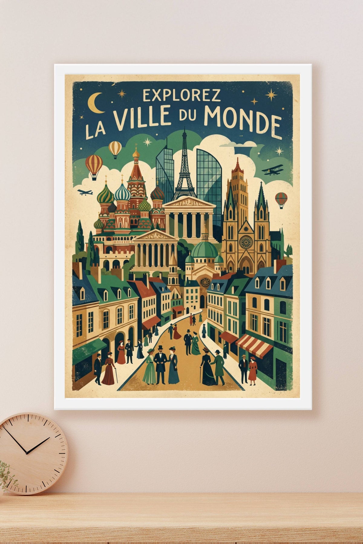 Affiche de la Ville du Monde, monuments vintage