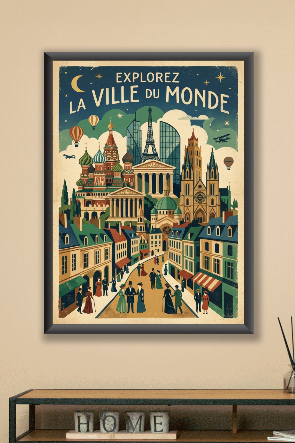 Affiche de la Ville du Monde, monuments vintage