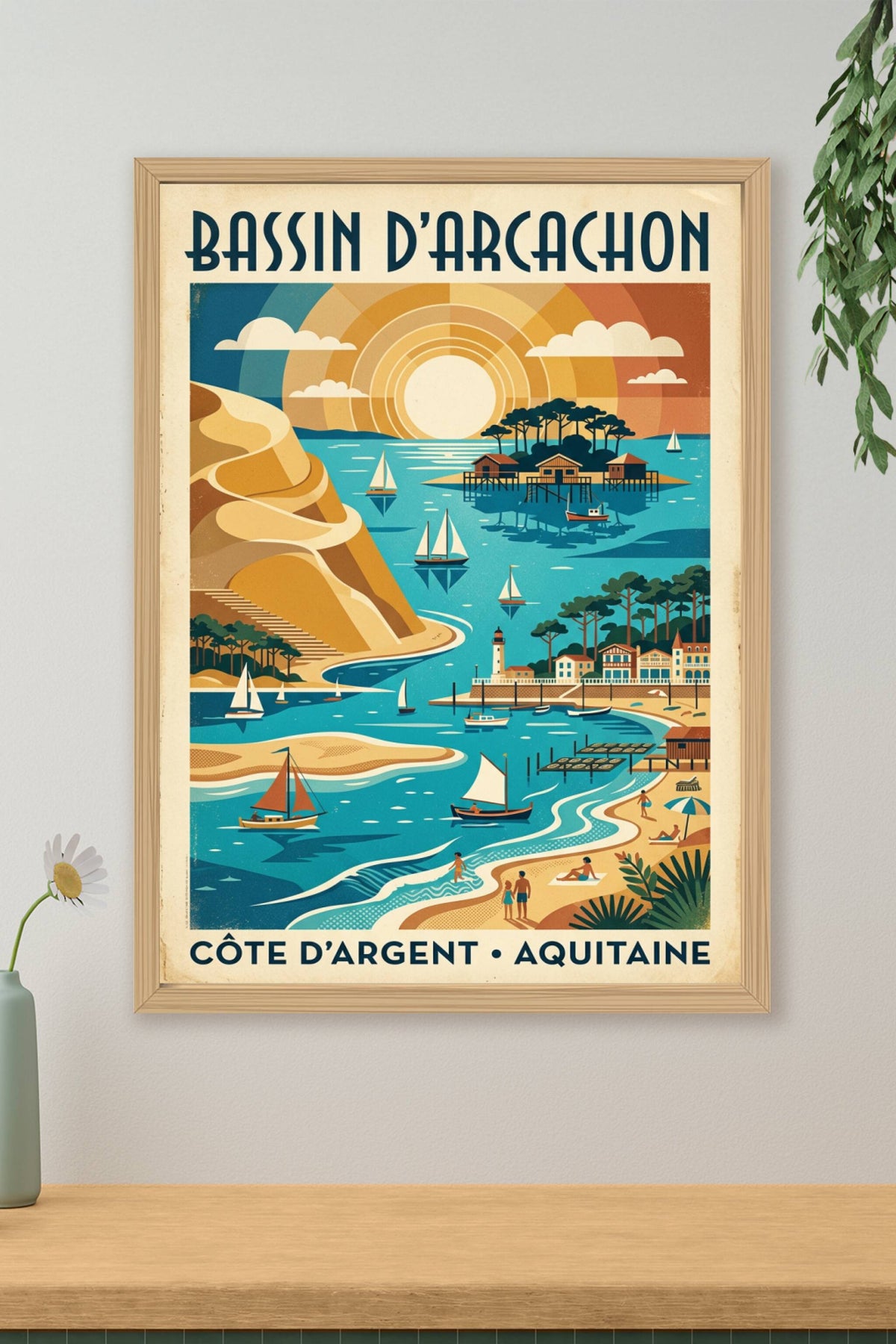 Affiche Bassin d'Arcachon, style vintage