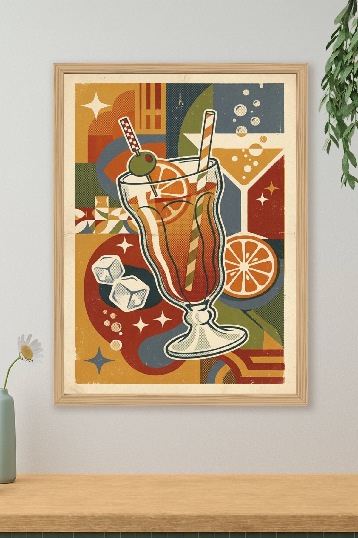 Affiche Cocktail vintage, style géométrique