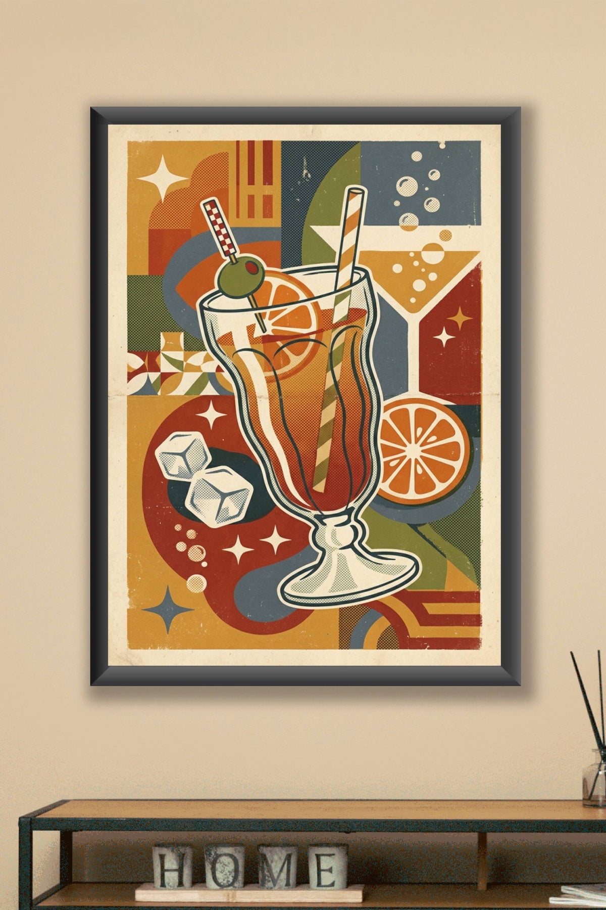 Affiche Cocktail vintage, style géométrique