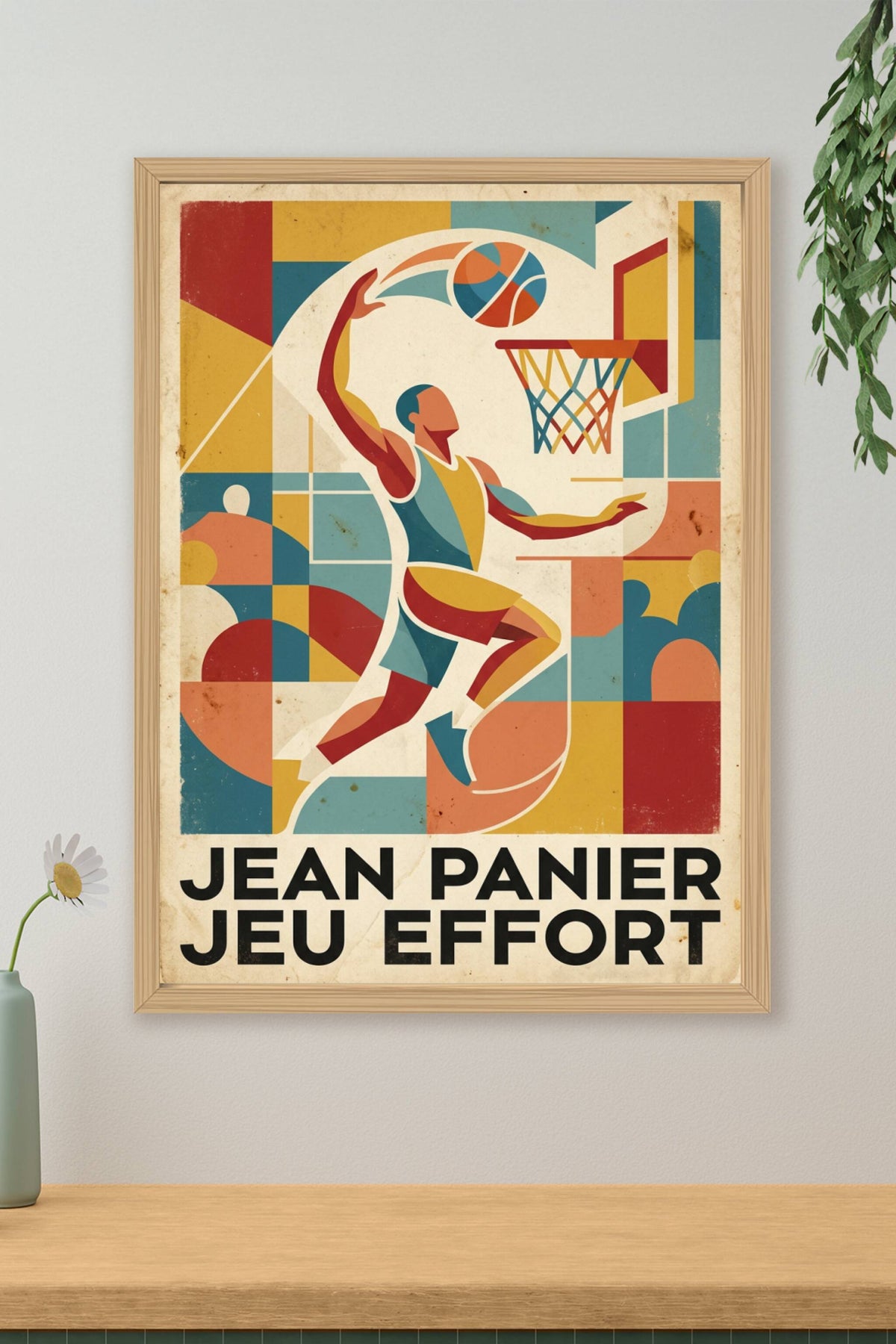 Affiche de basketball vintage, poster Jean Panier